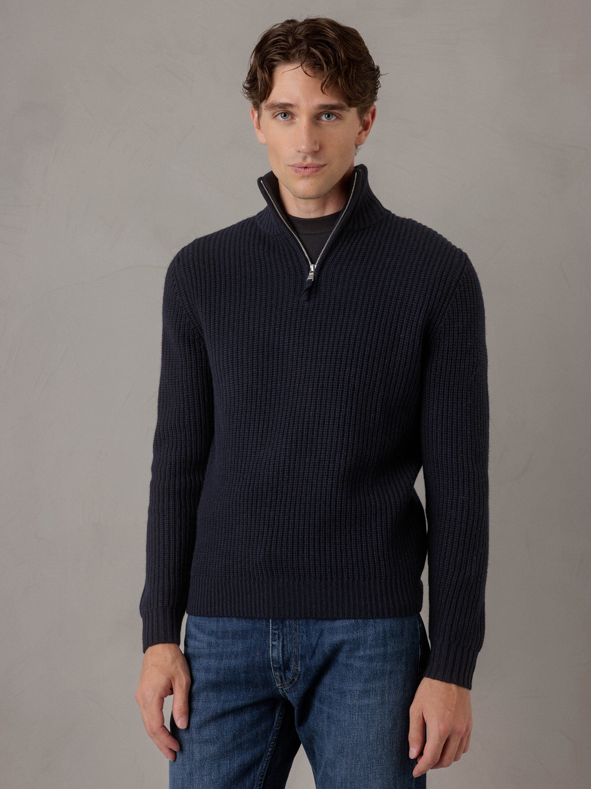 ALLUDE Rippstrickpullover aus Schurwolle Herren (14 NAVY)