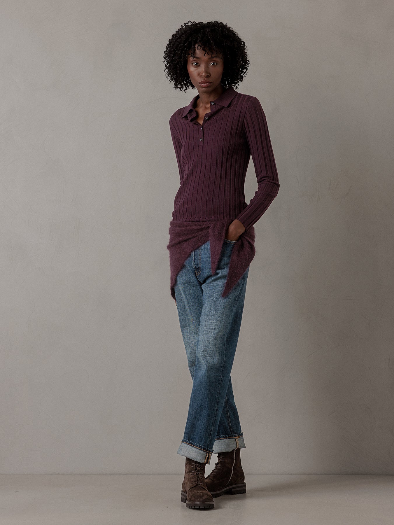 ALLUDE Langarmshirt aus Schurwolle Damen (469 WINE)