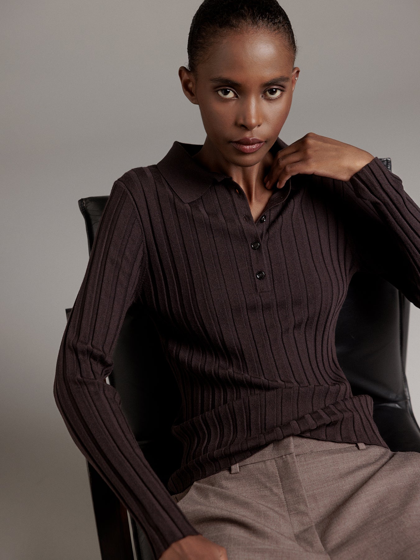 ALLUDE Langarmshirt aus Schurwolle Damen (449 DK BRAUN)