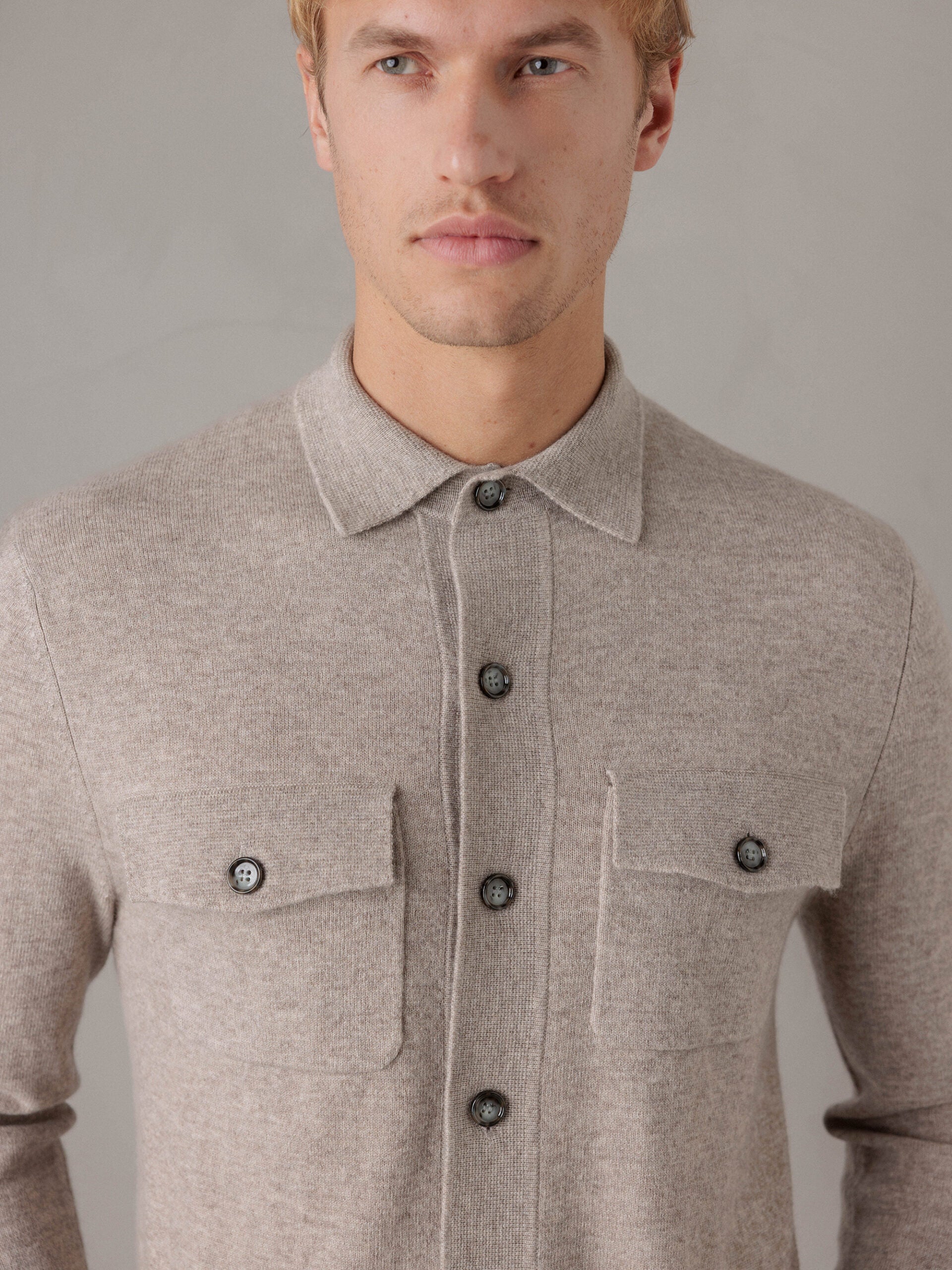ALLUDE Strickhemd aus Schurwolle Herren (46 TAUPE)