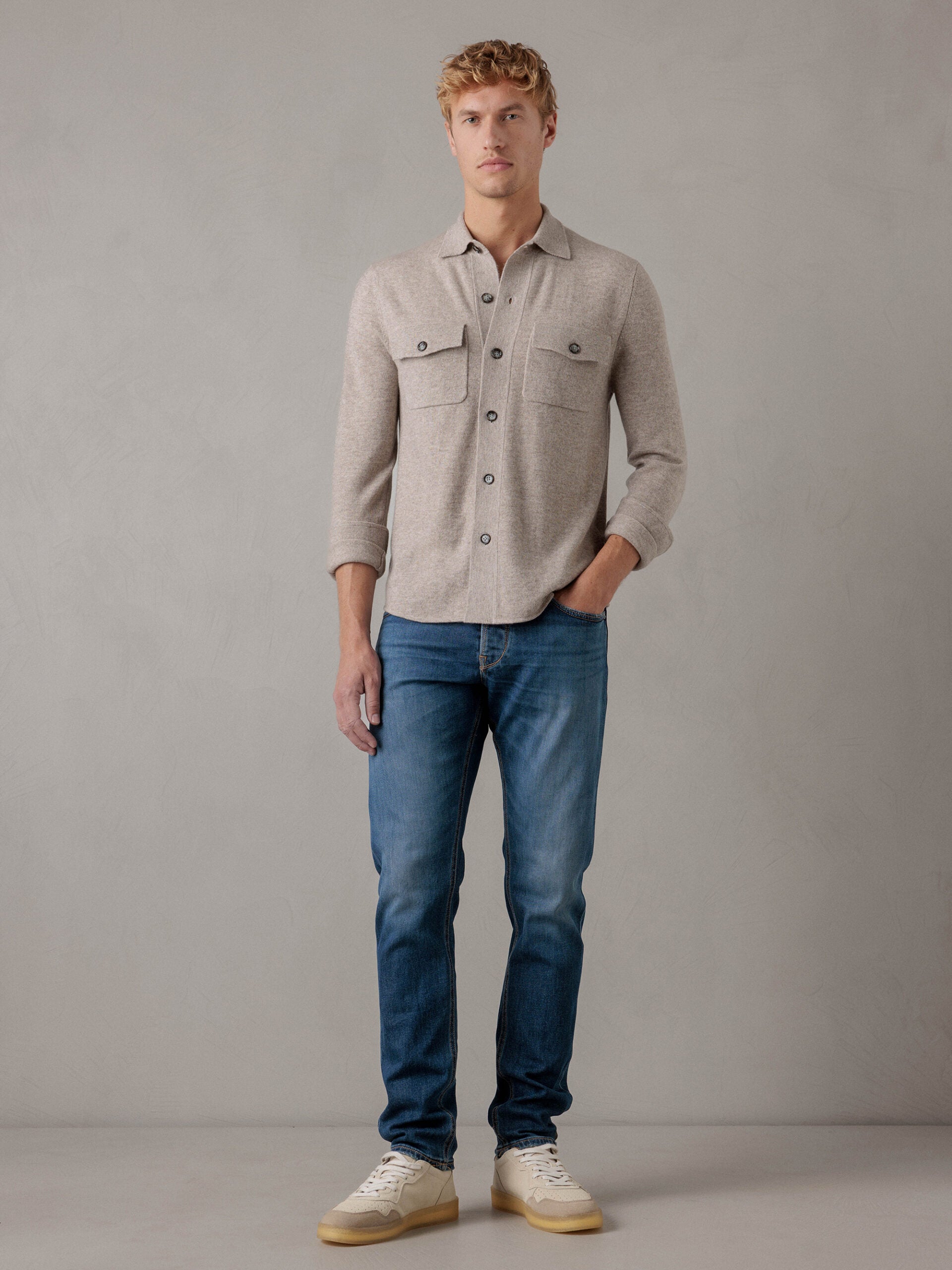 ALLUDE Strickhemd aus Schurwolle Herren (46 TAUPE)