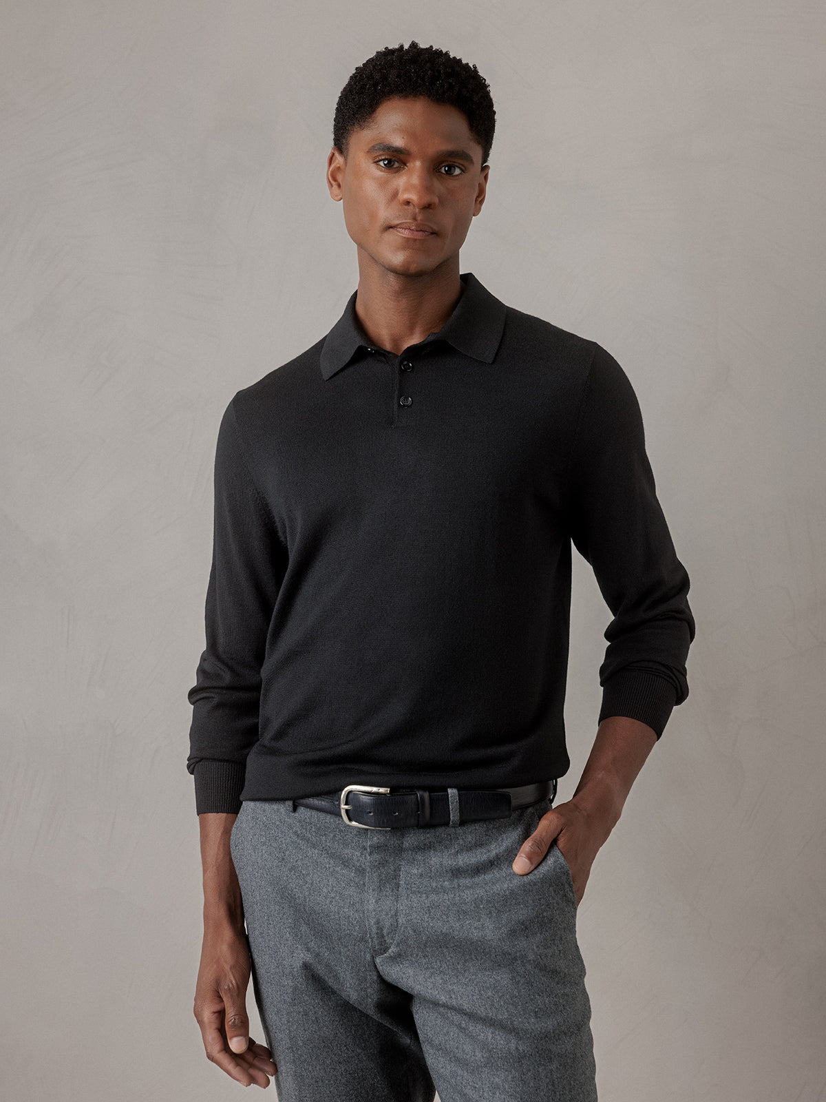 ALLUDE Strick-Poloshirt aus Schurwolle Herren (490 SCHWARZ)