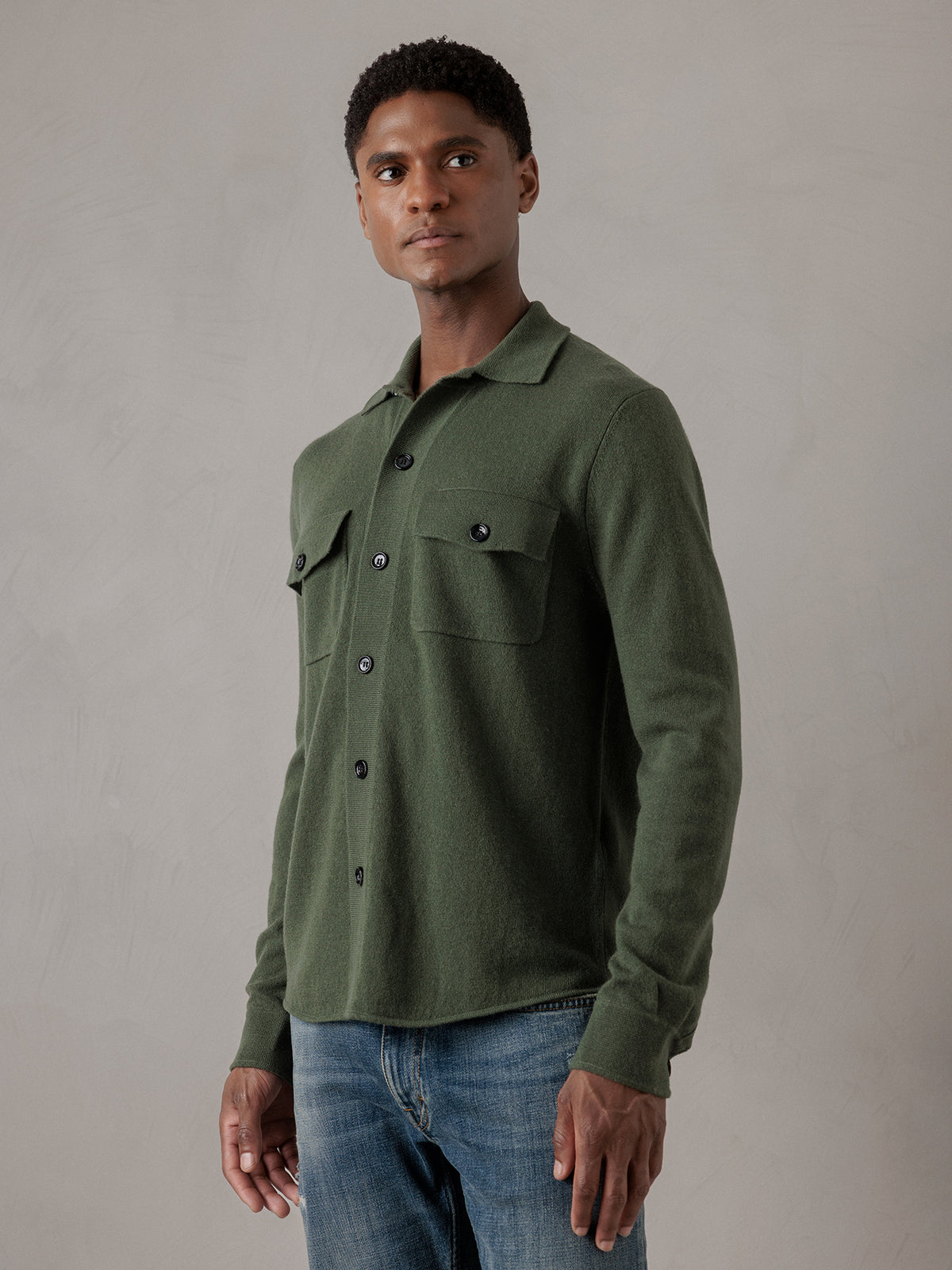 ALLUDE Strickhemd aus Schurwolle Herren (36 OLIV)