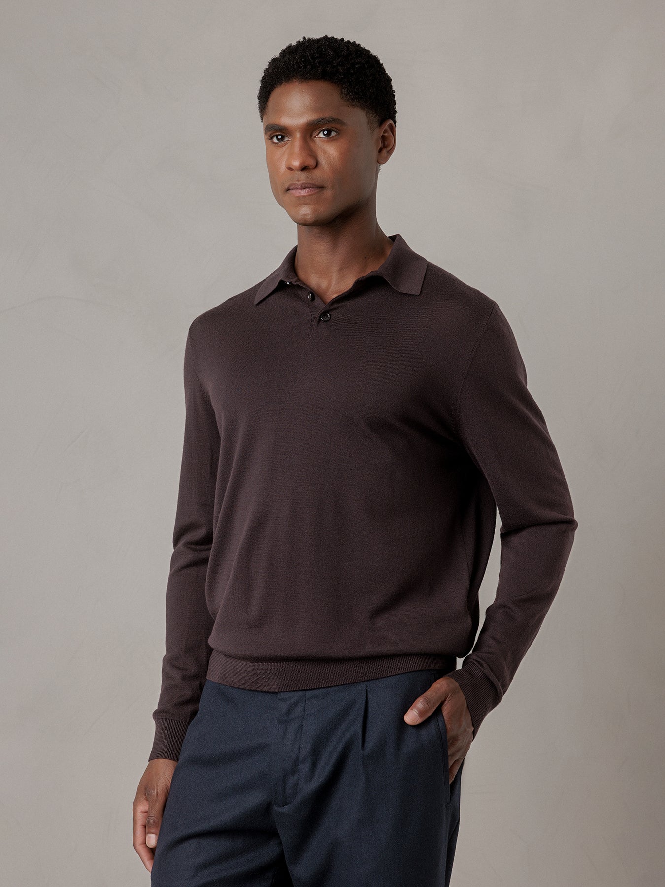 ALLUDE Strick-Poloshirt aus Schurwolle Herren (449 DK BRAUN)