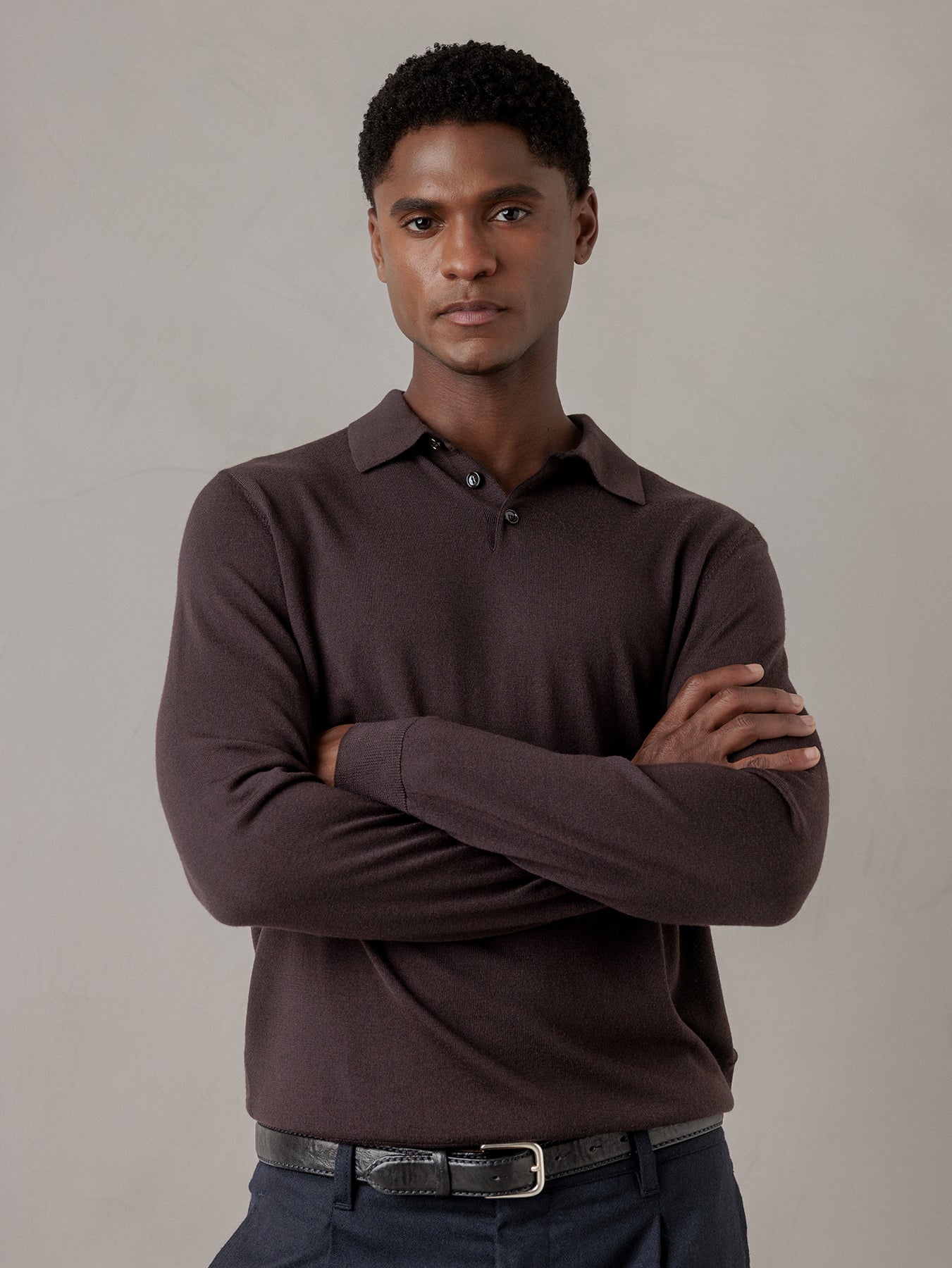 ALLUDE Strick-Poloshirt aus Schurwolle Herren (449 DK BRAUN)