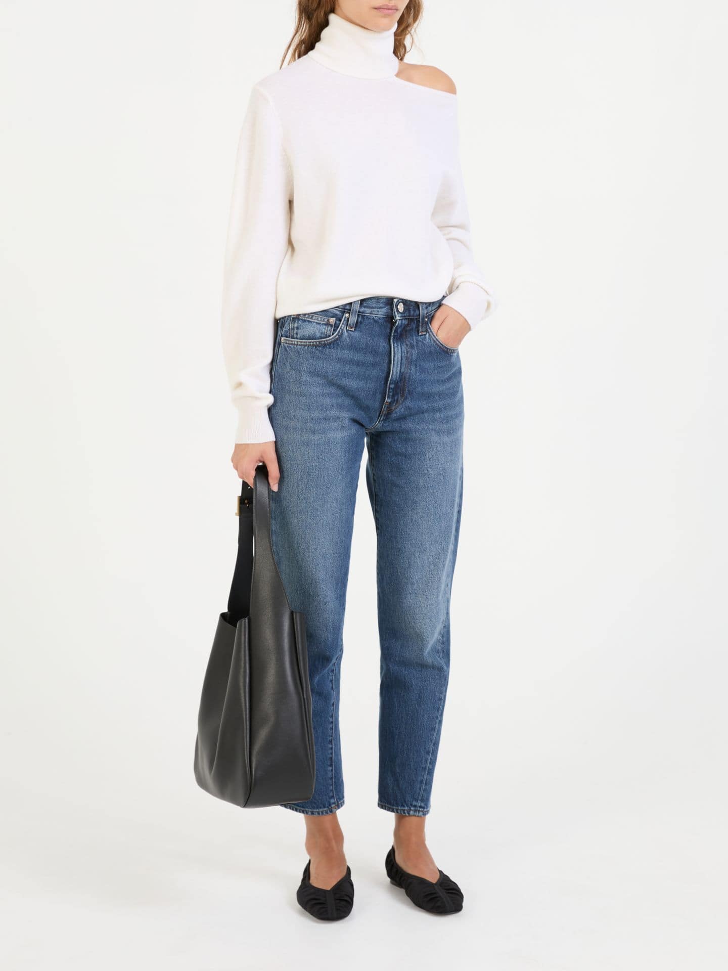 Rollkragen-Pullover mit Cut-Out Weiß