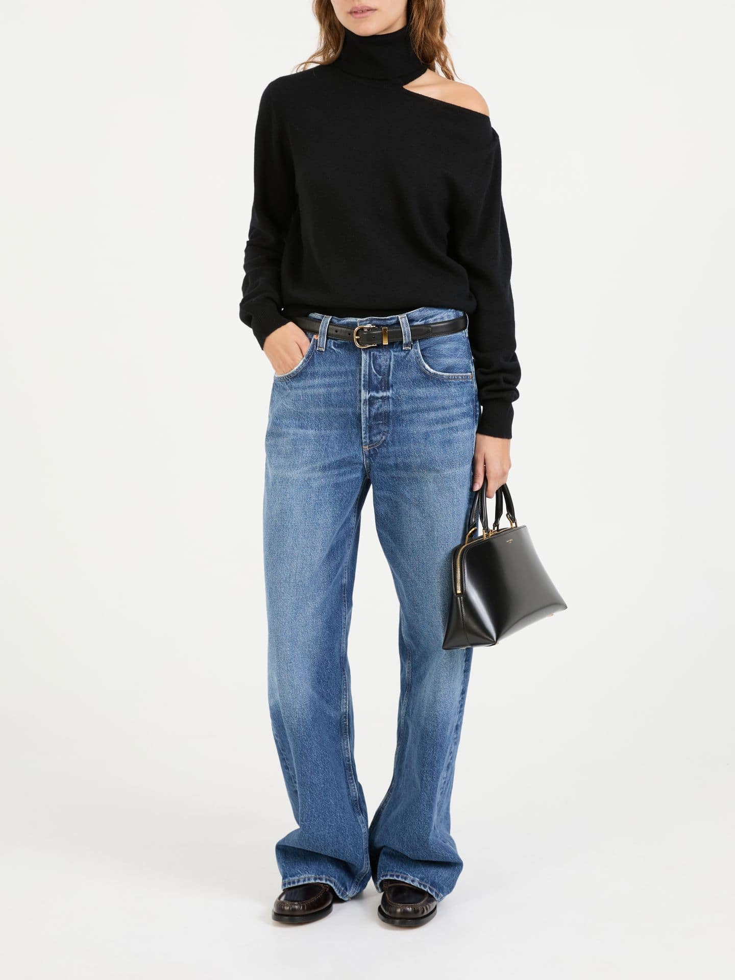 Rollkragen-Pullover mit Cut-Out Weiß