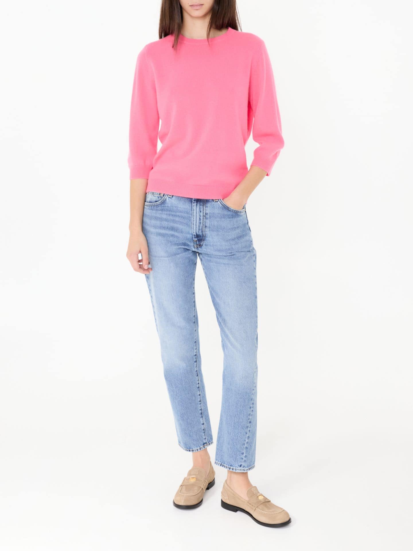 Cashmere-Pullover mit 7/8 Ärmeln Marineblau