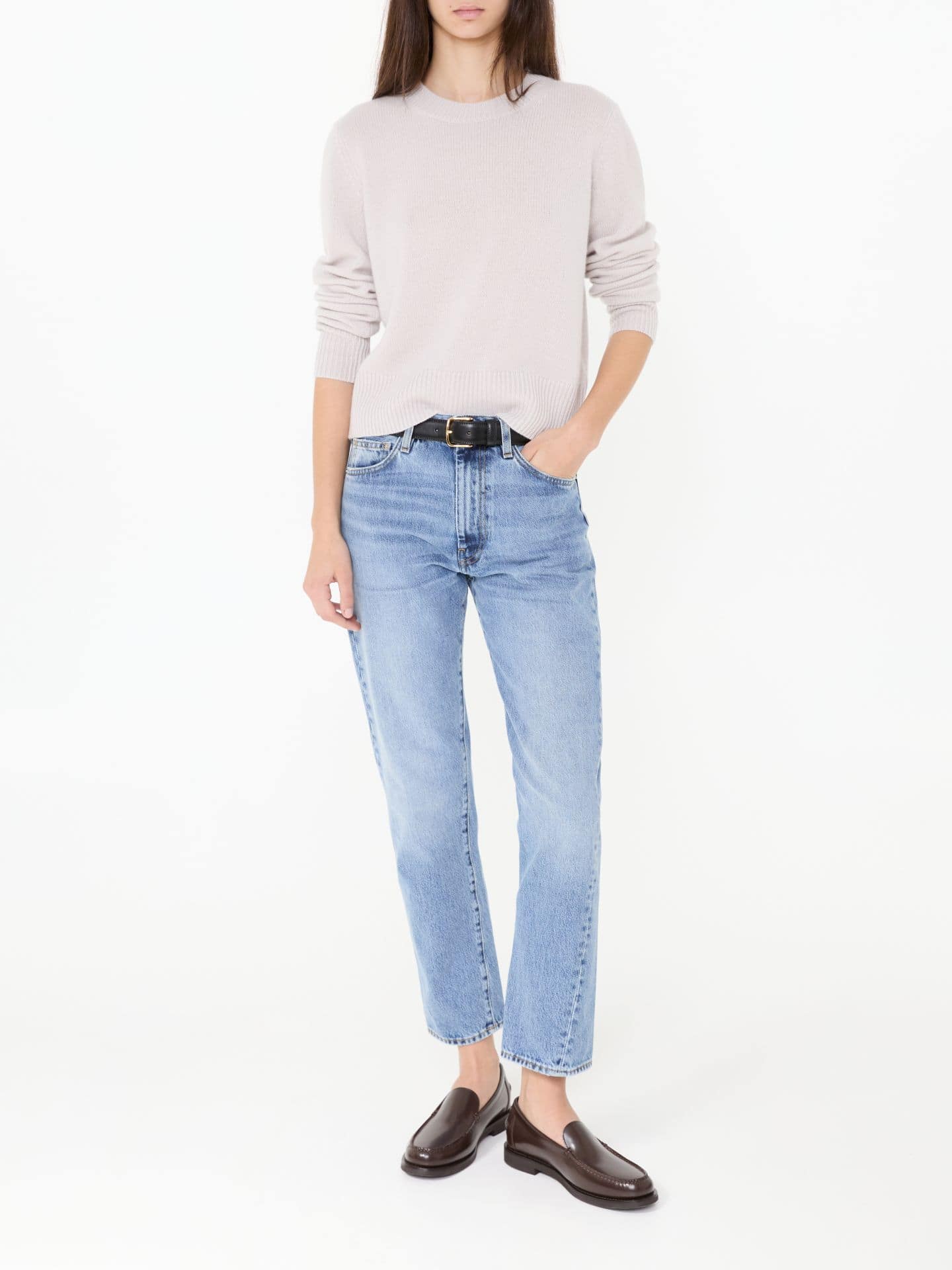 Cashmere-Rundhalspullover Crème