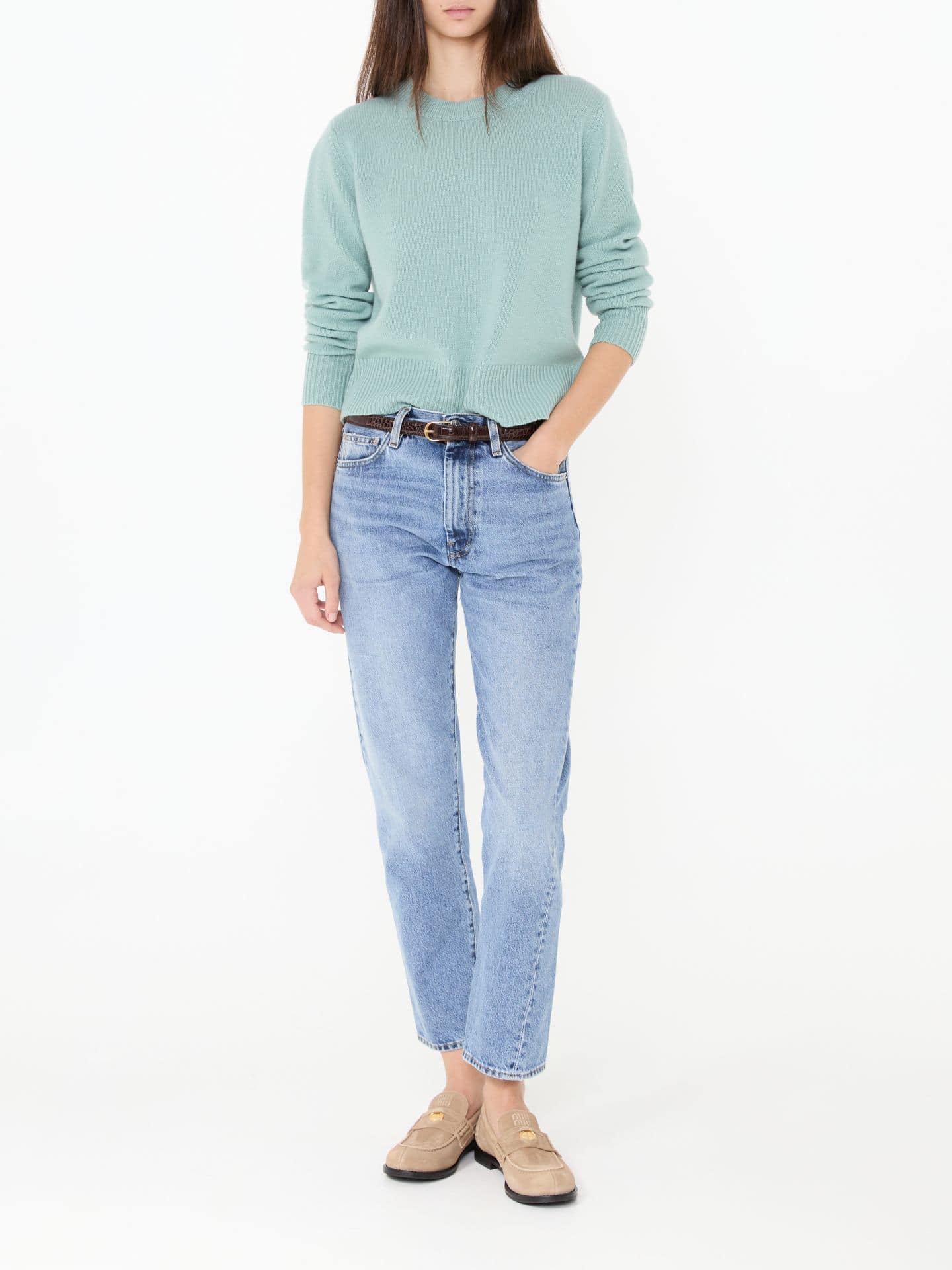 Cashmere-Rundhalspullover Crème