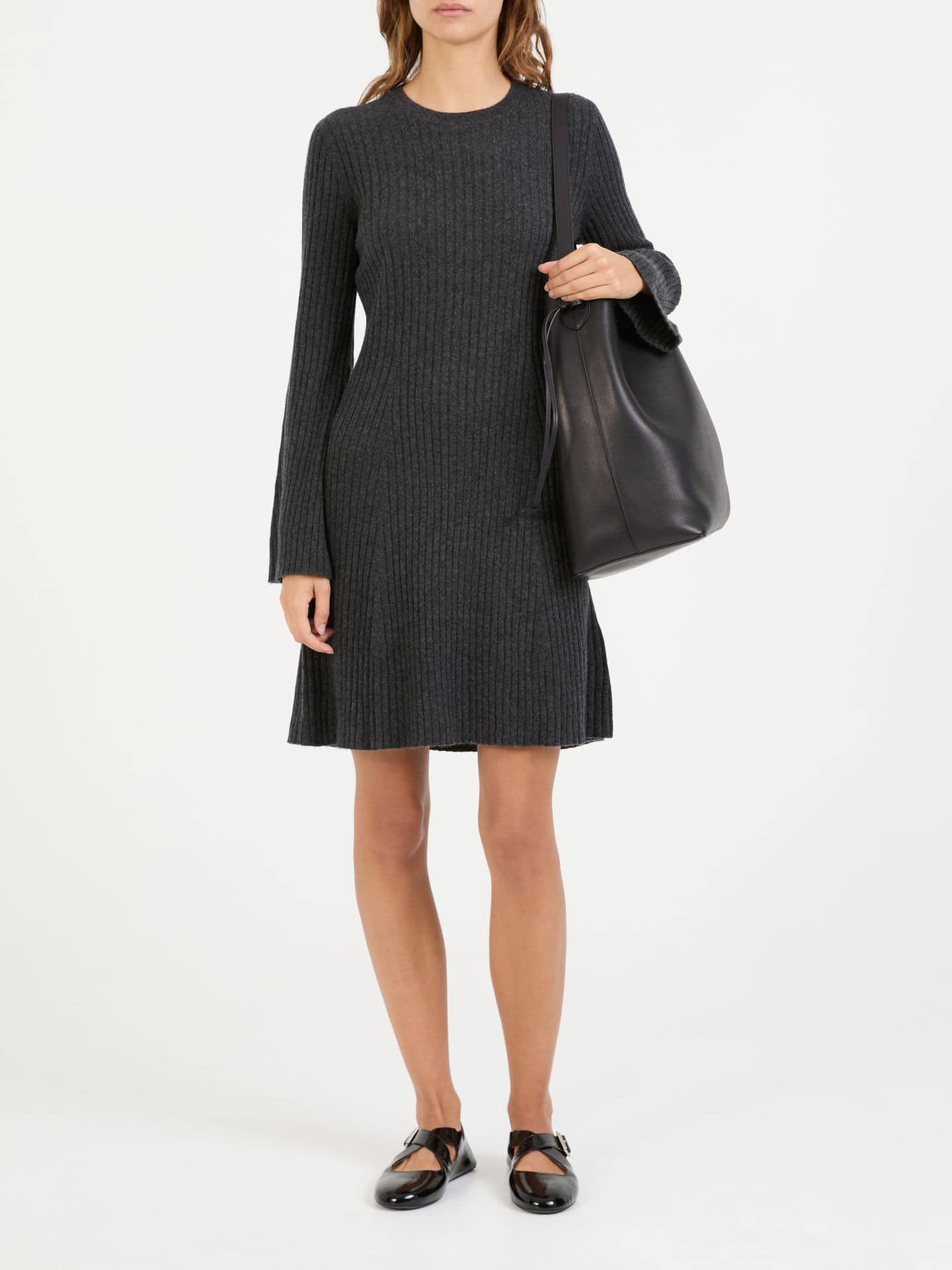 Rippstrick-Kleid aus Cashmere Anthrazit