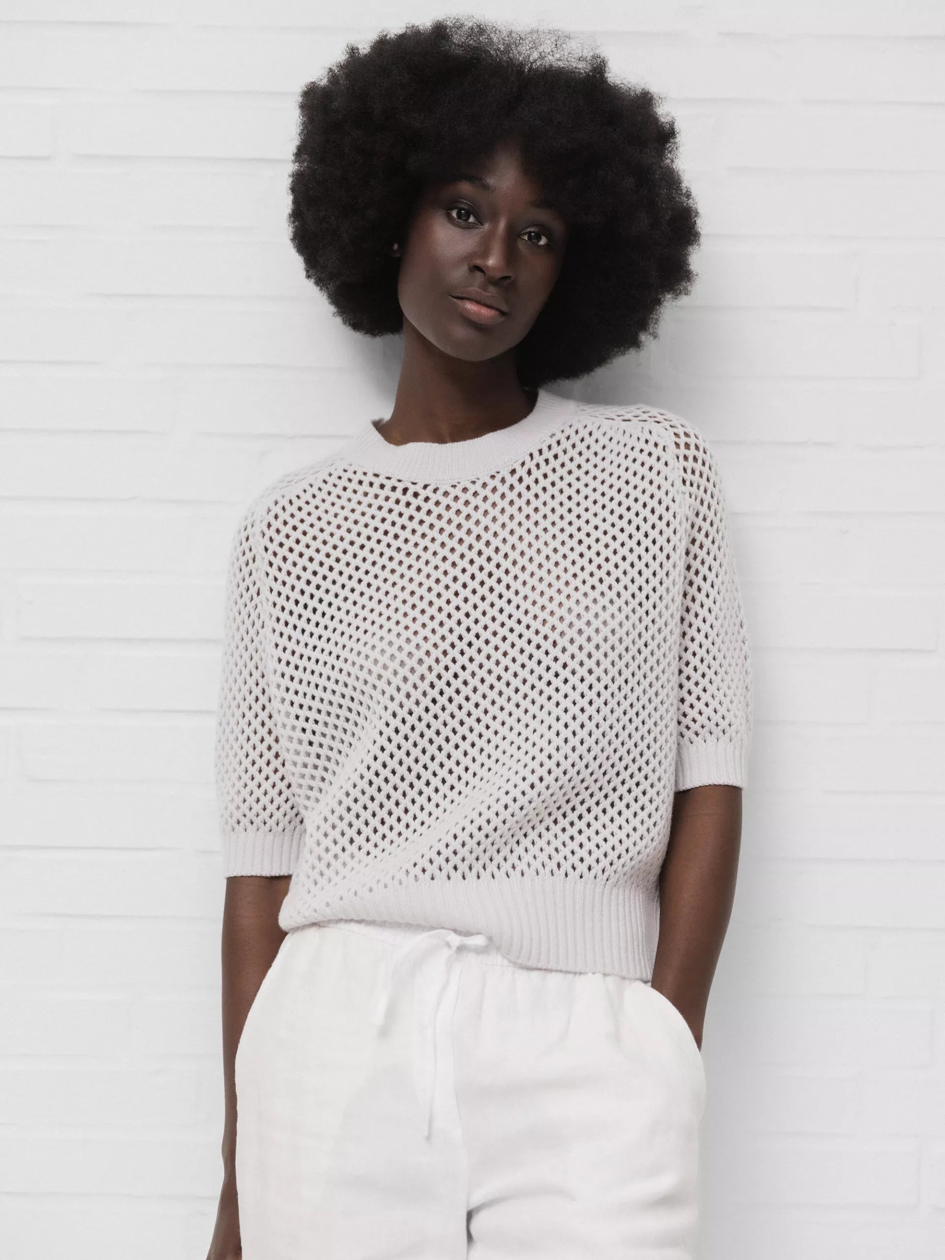 Allude Weisser Sommer Pullover Damen ALLUDE Kurzarm- Pullover Aus