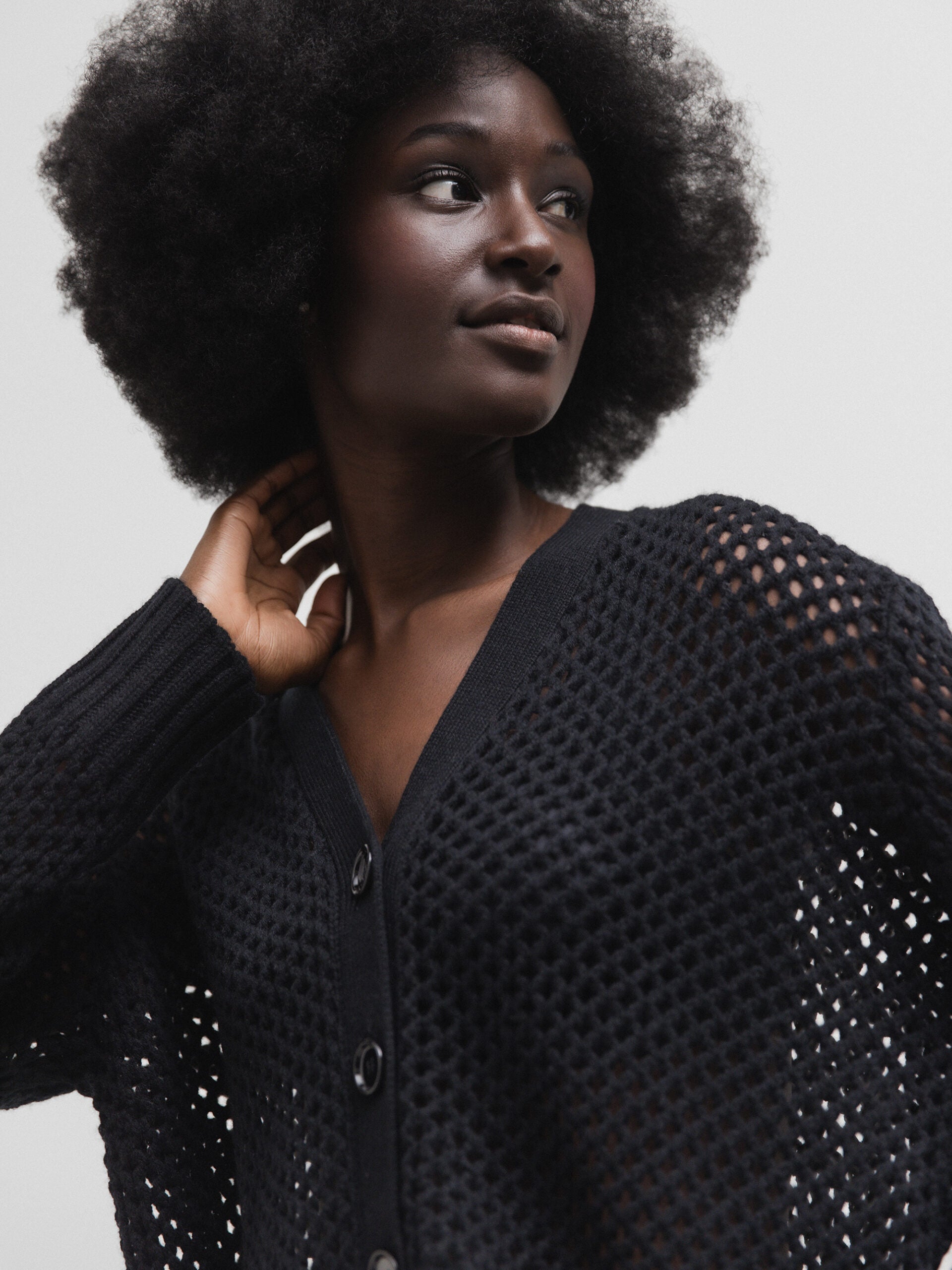 ALLUDE Strickjacke mit Lochstrick Damen (90 SCHWARZ)