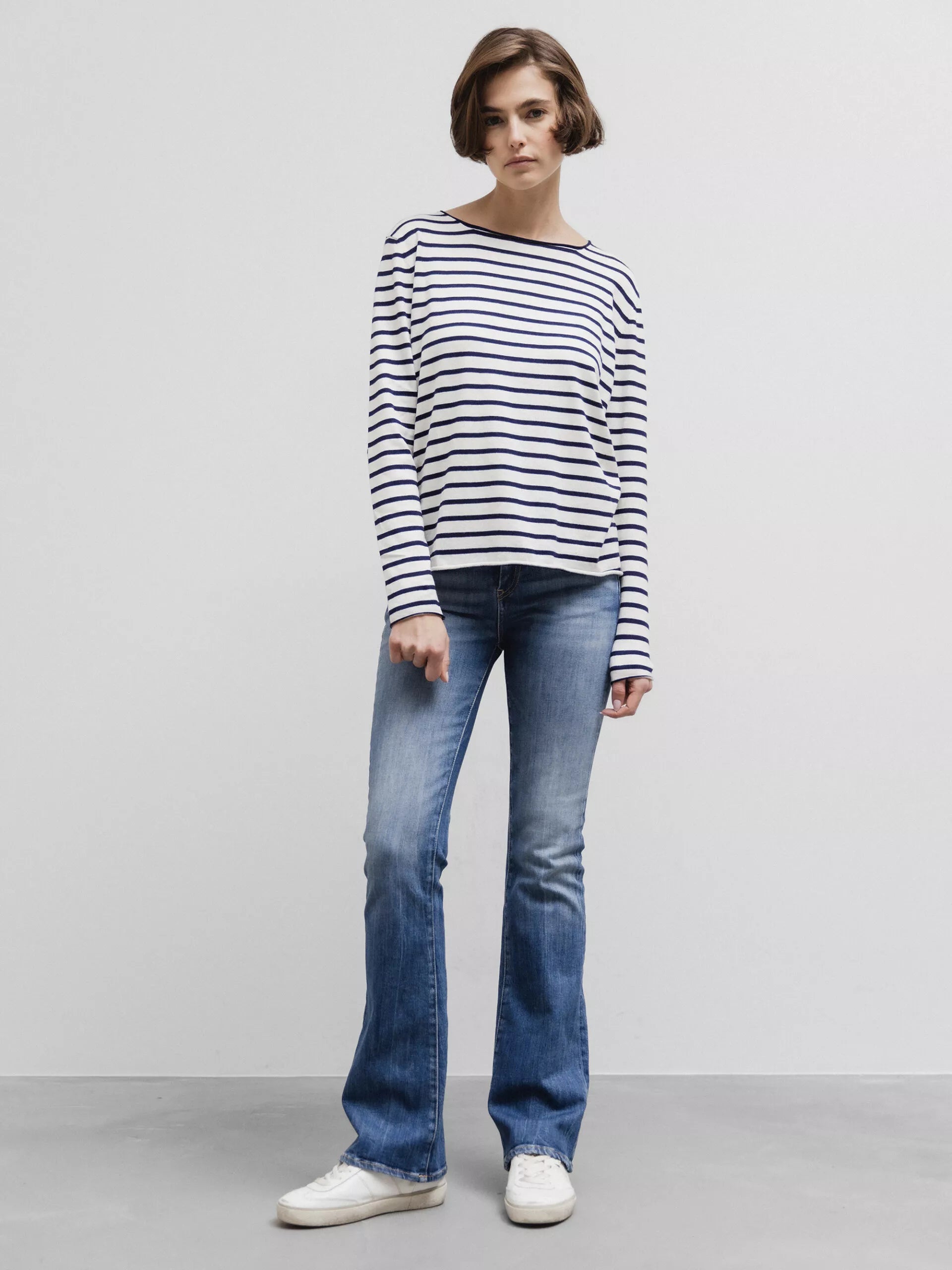 ALLUDE Langarmshirt Damen (40/14 OFF WHITE/NAVY)