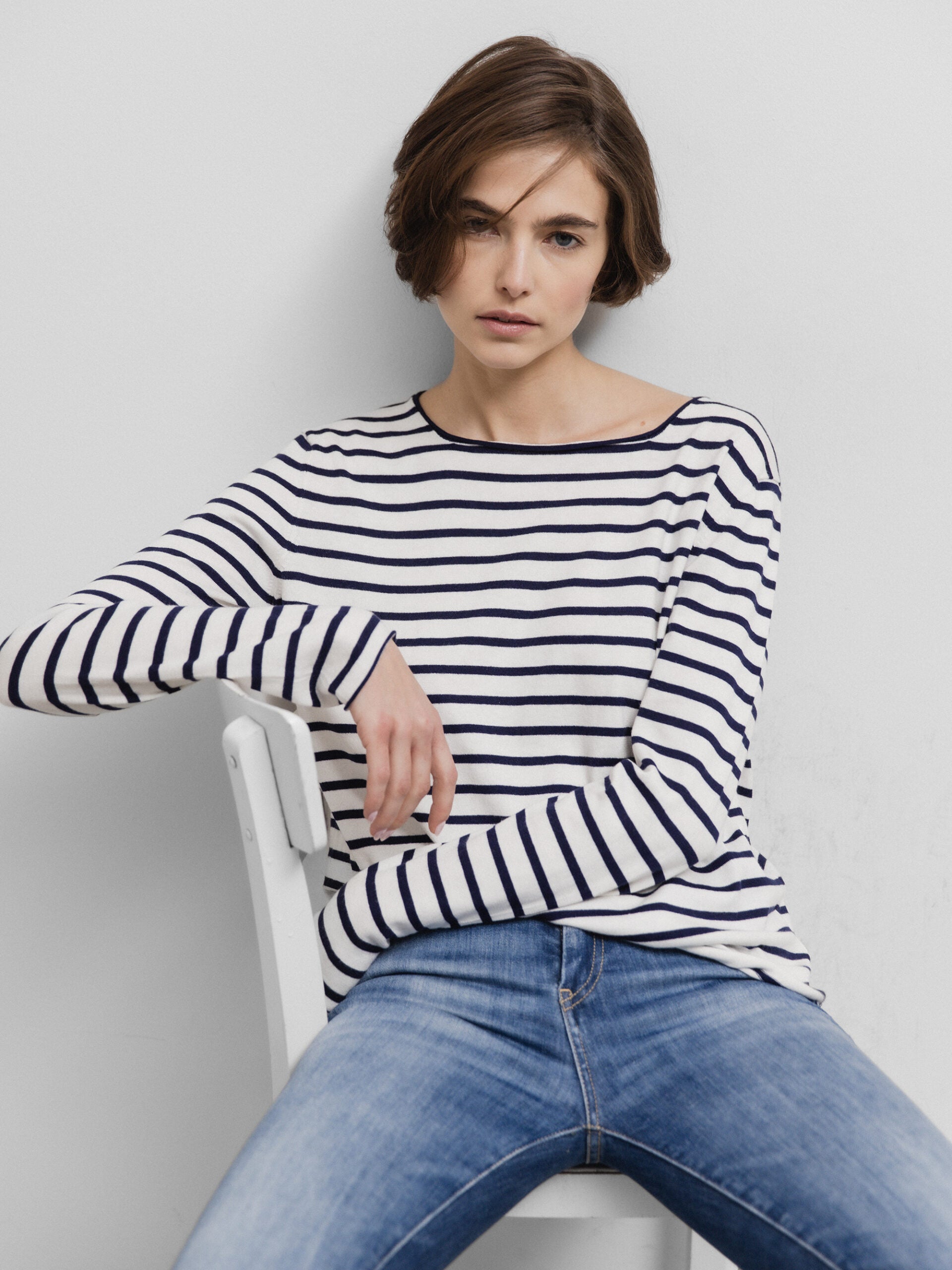 ALLUDE Langarmshirt Damen (40/14 OFF WHITE/NAVY)