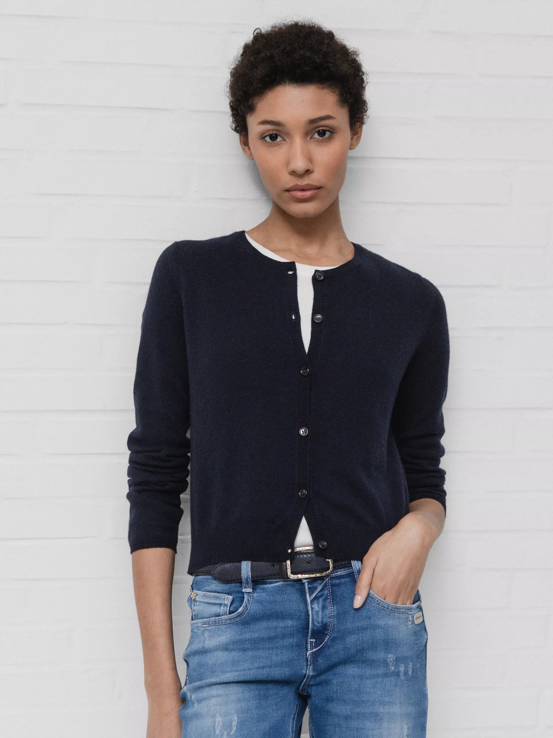 ALLUDE Kurze Strickjacke Damen (14 NAVY)