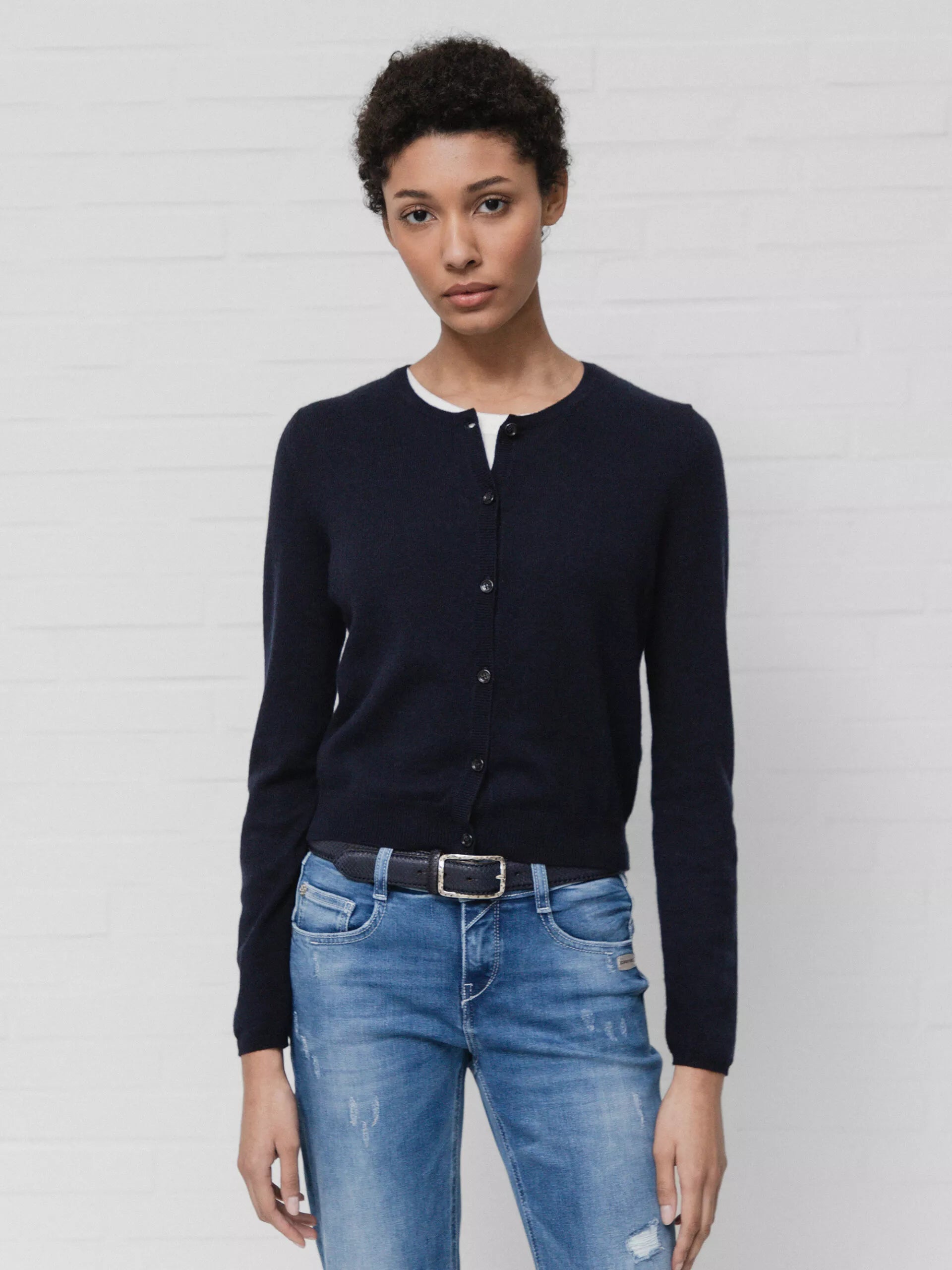 ALLUDE Kurze Strickjacke Damen (14 NAVY)