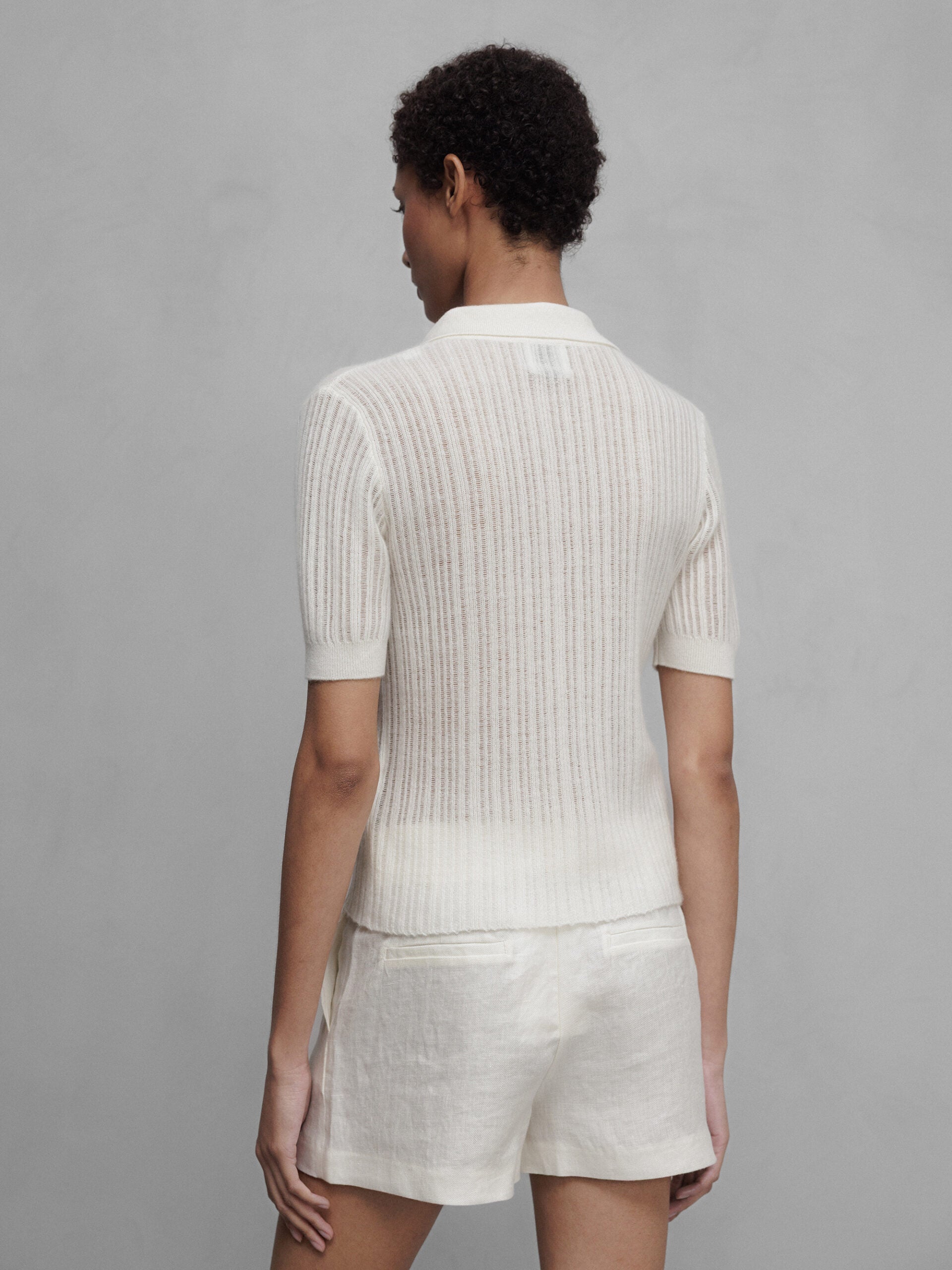 ALLUDE Kurzarm- Strickhemd aus Cashmere Damen (40 WEISS)