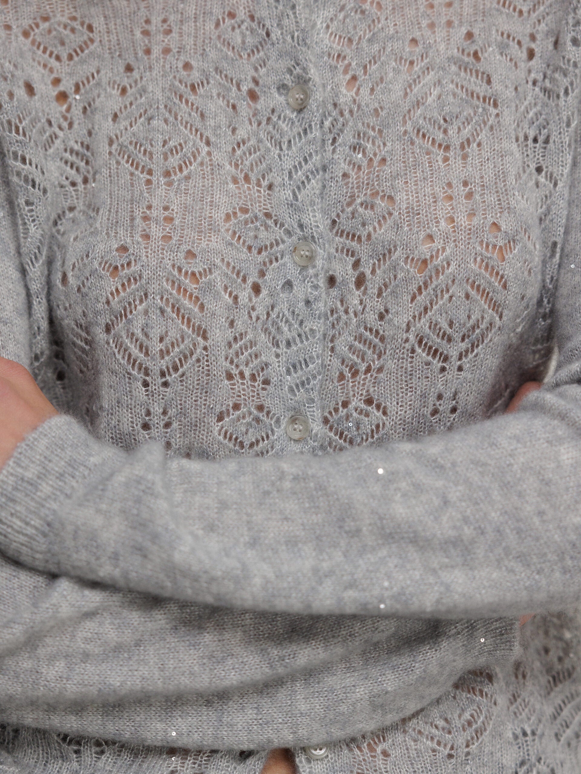 ALLUDE Strickjacke aus Cashmere mit Lochstrick Damen (83 GRAU MEL)