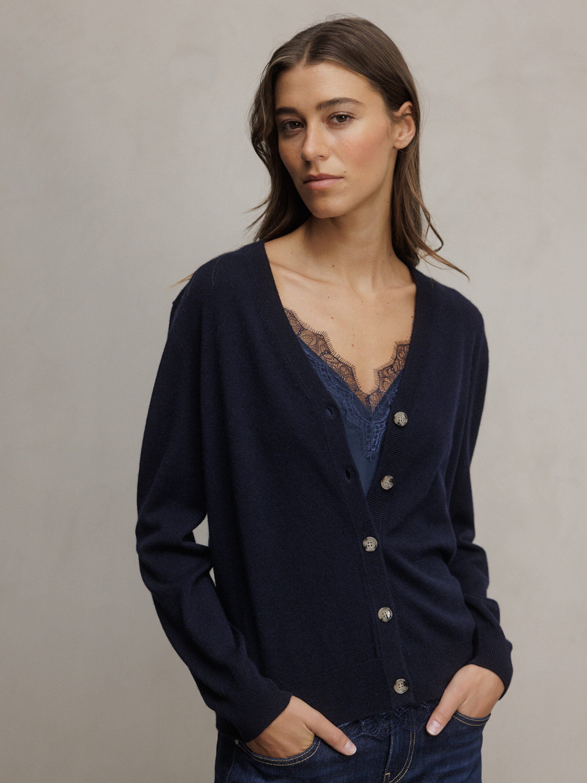 ALLUDE Strickjacke aus Cashmere Damen (14 NAVY)