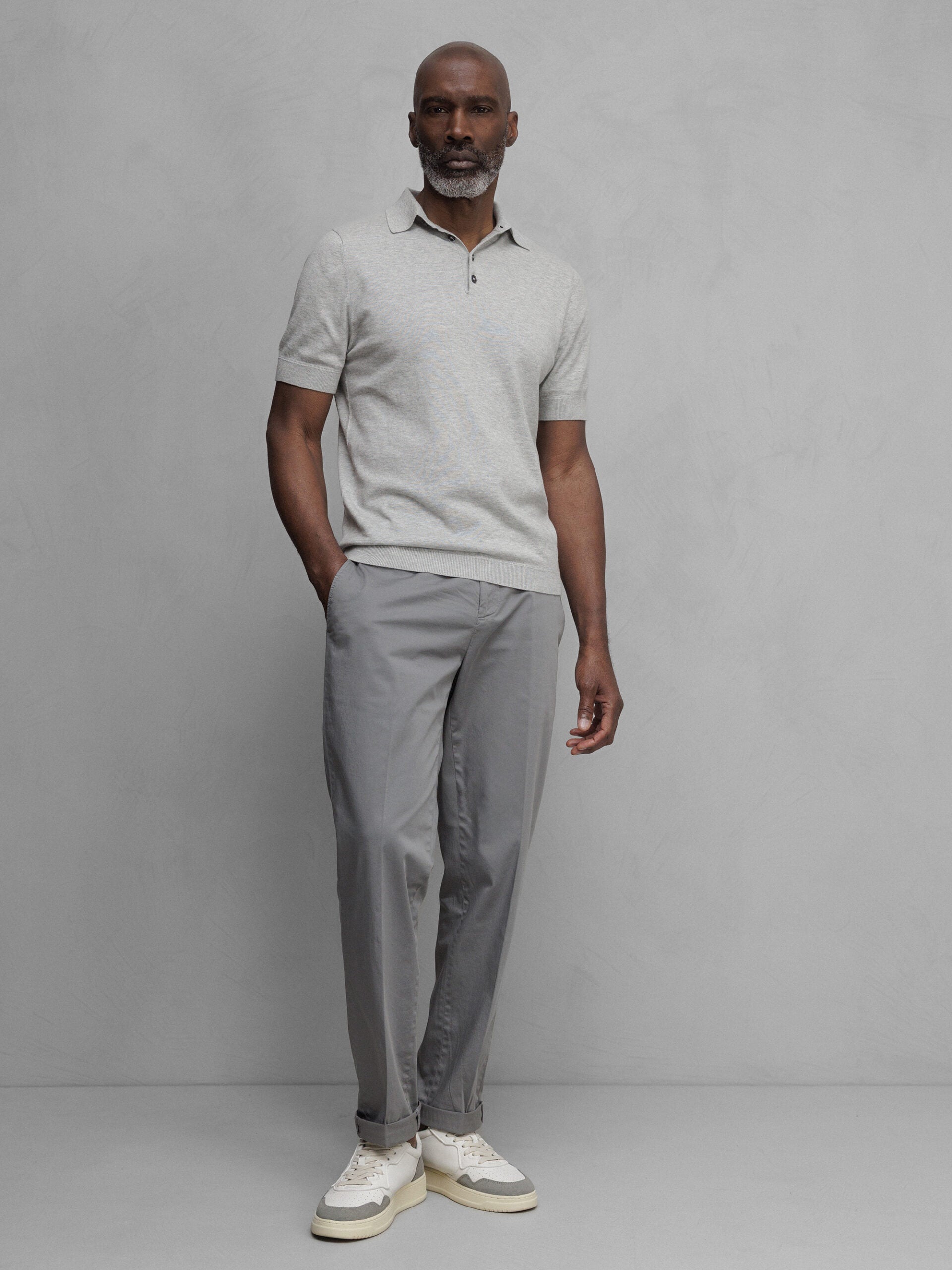 ALLUDE Strick-Poloshirt Herren (81 L GREY)