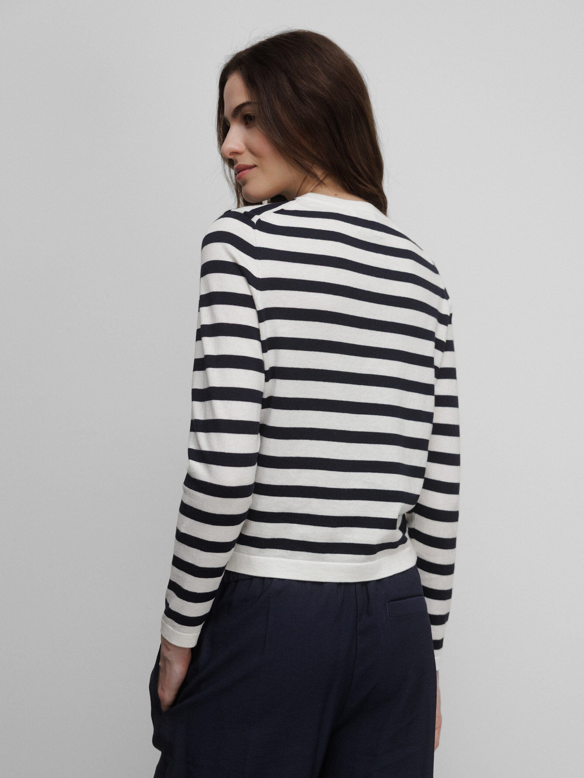 ALLUDE Feinstrickpullover aus Baumwolle Damen (40/14 NAVY/OFF WHITE)