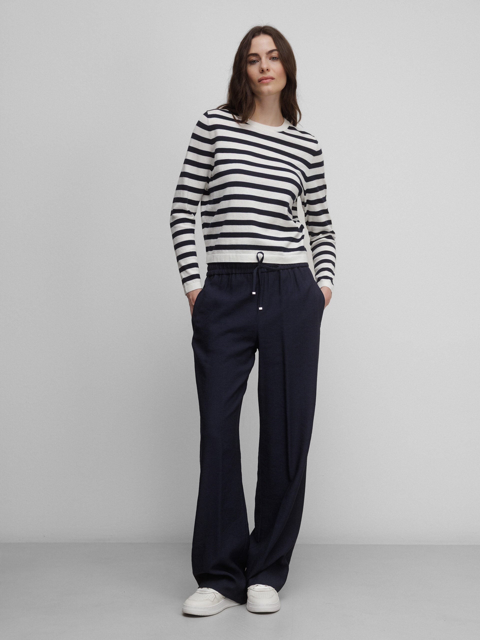 ALLUDE Feinstrickpullover aus Baumwolle Damen (40/14 NAVY/OFF WHITE)