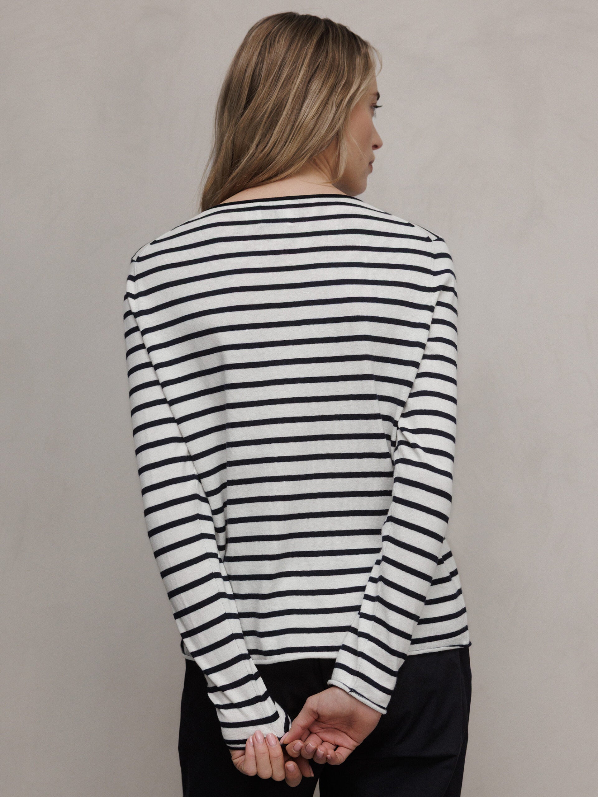 ALLUDE Feinstrickpullover aus Baumwolle Damen (40/14 NAVY/OFF WHITE)