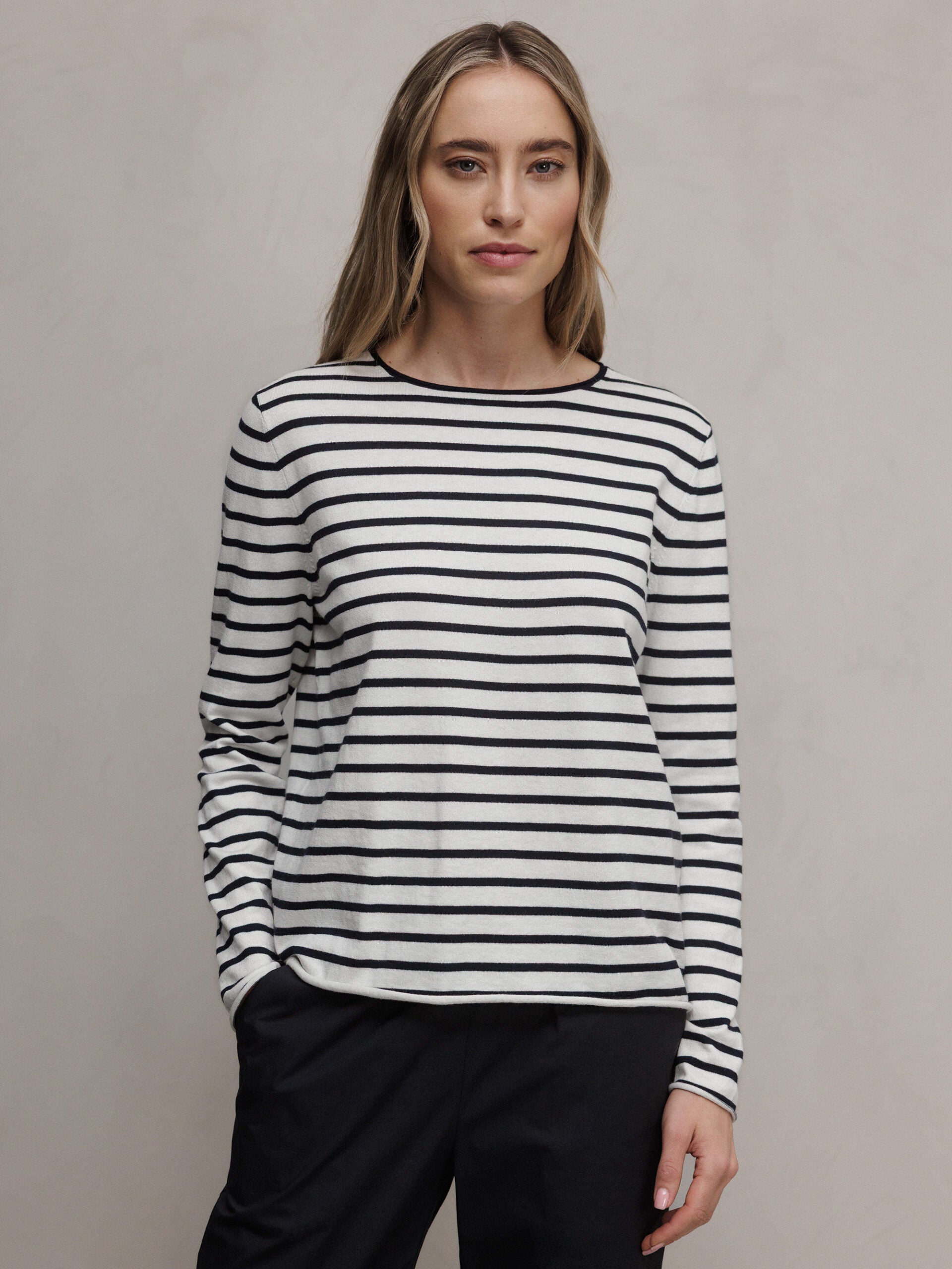 ALLUDE Feinstrickpullover aus Baumwolle Damen (40/14 NAVY/OFF WHITE)