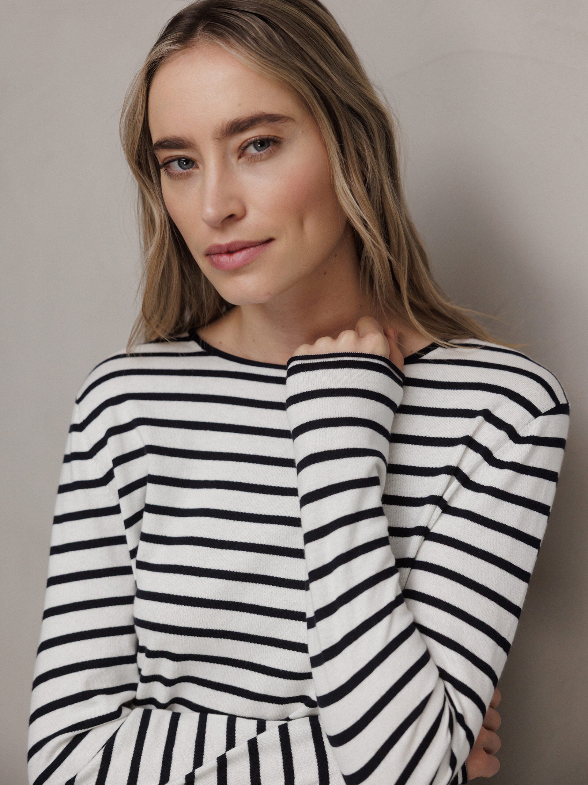 ALLUDE Feinstrickpullover aus Baumwolle Damen (40/14 NAVY/OFF WHITE)
