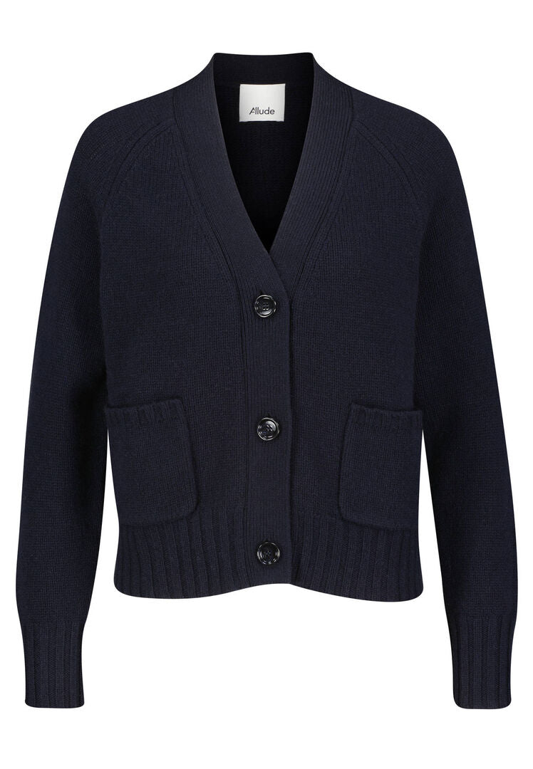 Allude Damen Strickjacke aus Wolle und Kaschmir, marine,