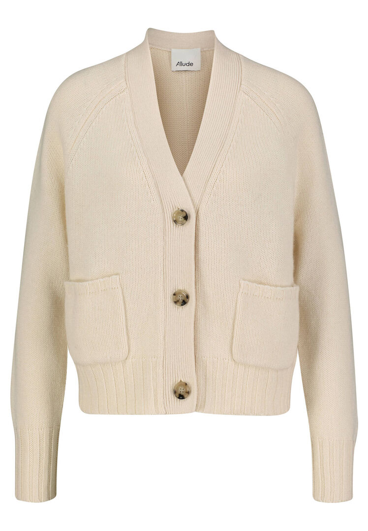Allude Damen Strickjacke aus Wolle und Kaschmir, offwhite,