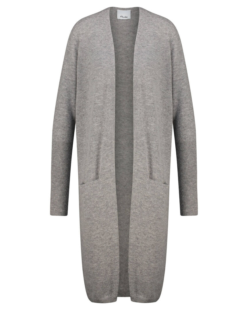 Allude Damen Strickjacke lang aus Wolle und Kaschmir, grau,