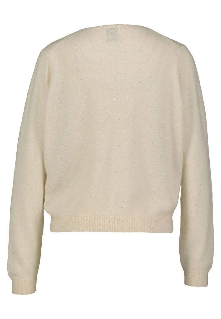 Allude Damen Strickpullover aus Kaschmir und Seide, offwhite,