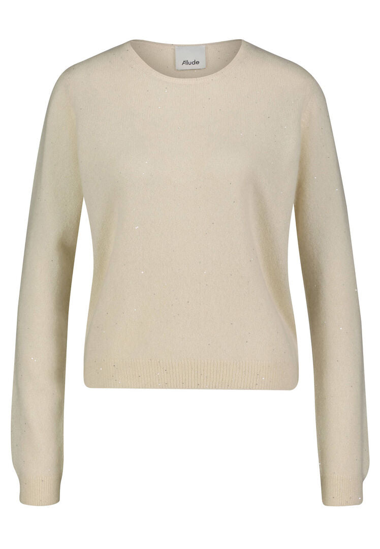 Allude Damen Strickpullover aus Kaschmir und Seide, offwhite,