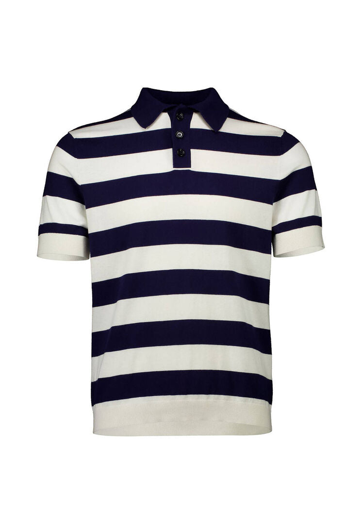 Allude Herren Strickpolo aus Baumwolle mit Seide und Kaschmir, marine,