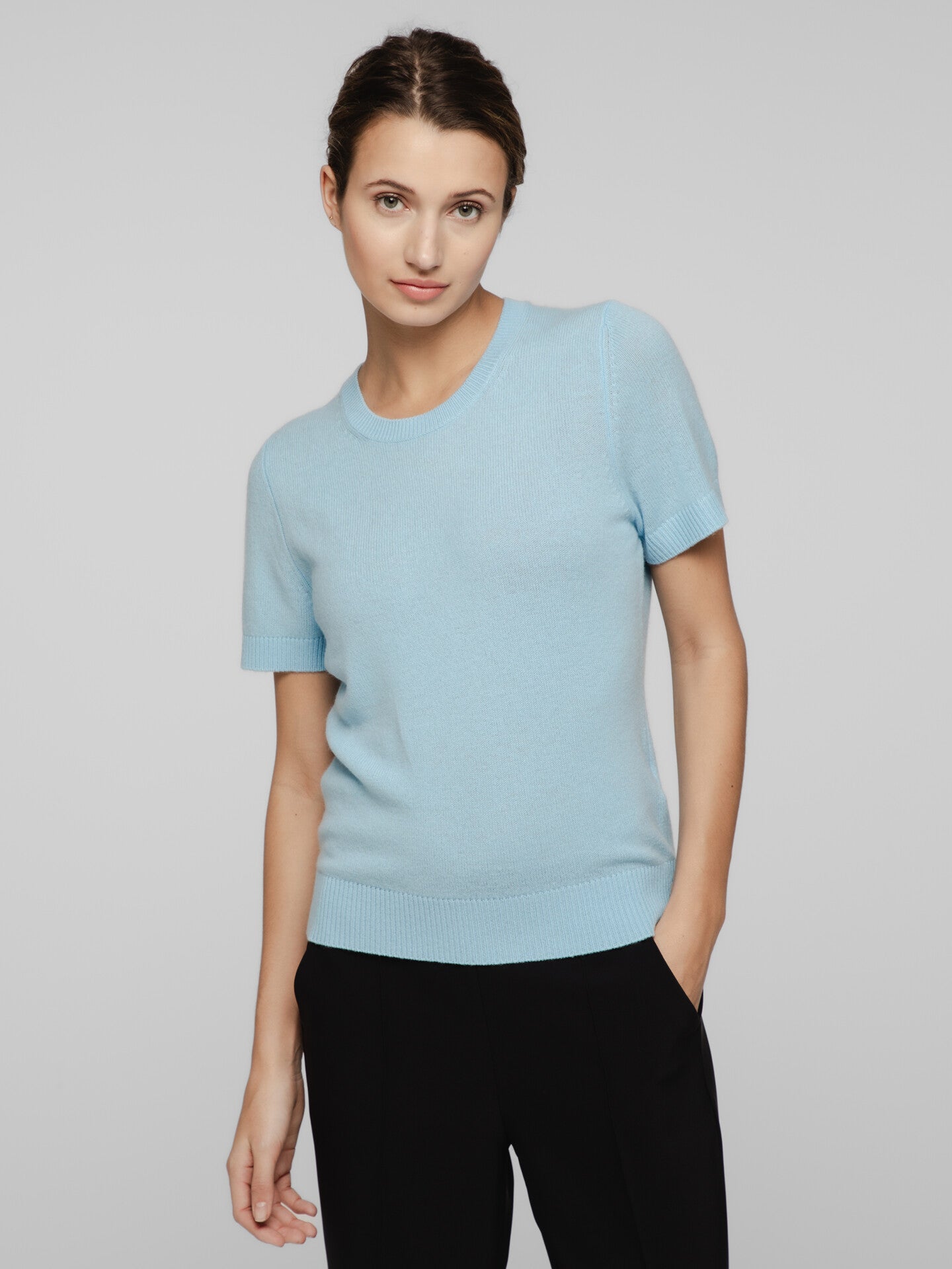 ALLUDE Kurzarm-Pullover aus Cashmere Damen (12 HBLAU)