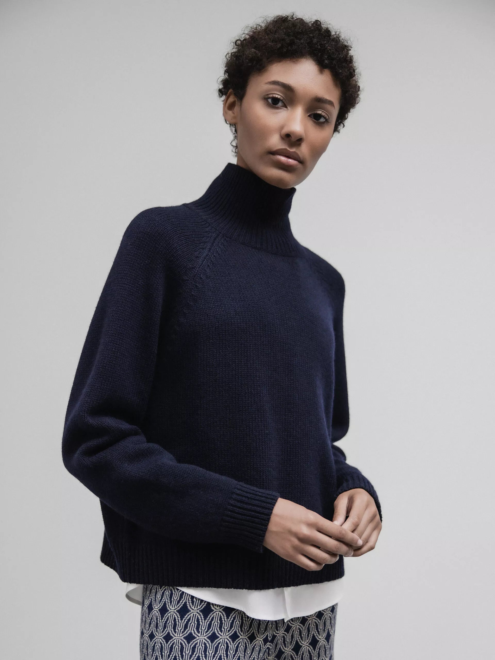 ALLUDE Turtleneck Pullover aus Schurwolle Damen (14 NAVY)