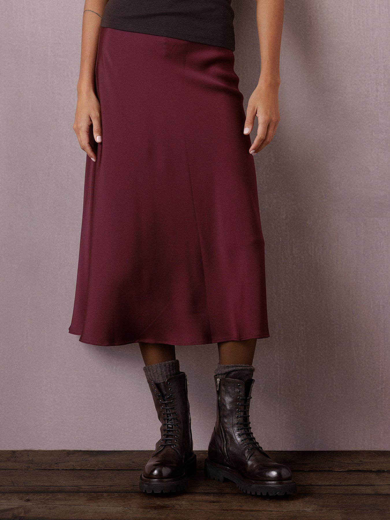 ALLUDE Midi- Satinrock aus Seide Damen (68 WINE)