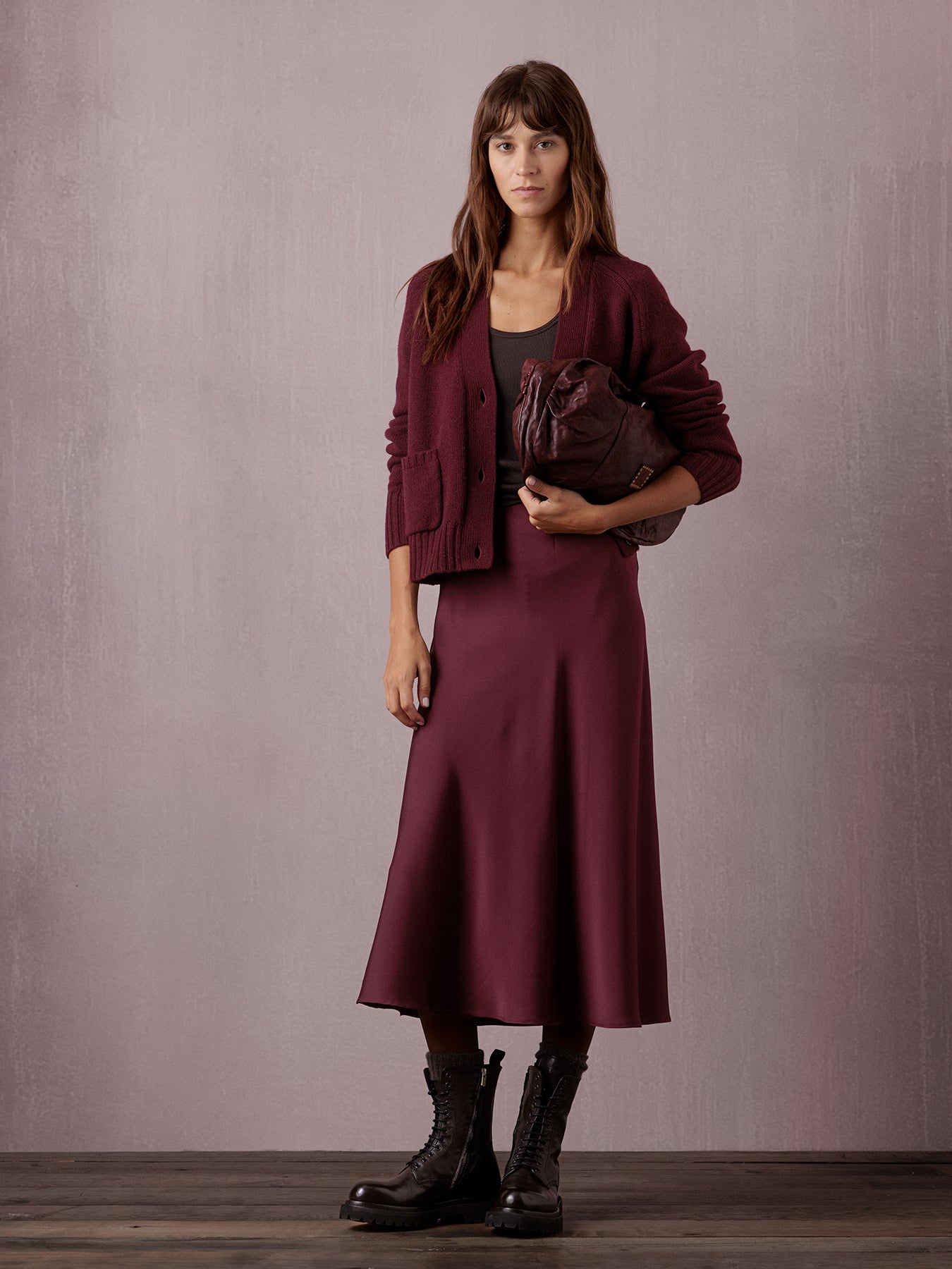 ALLUDE Midi- Satinrock aus Seide Damen (68 WINE)