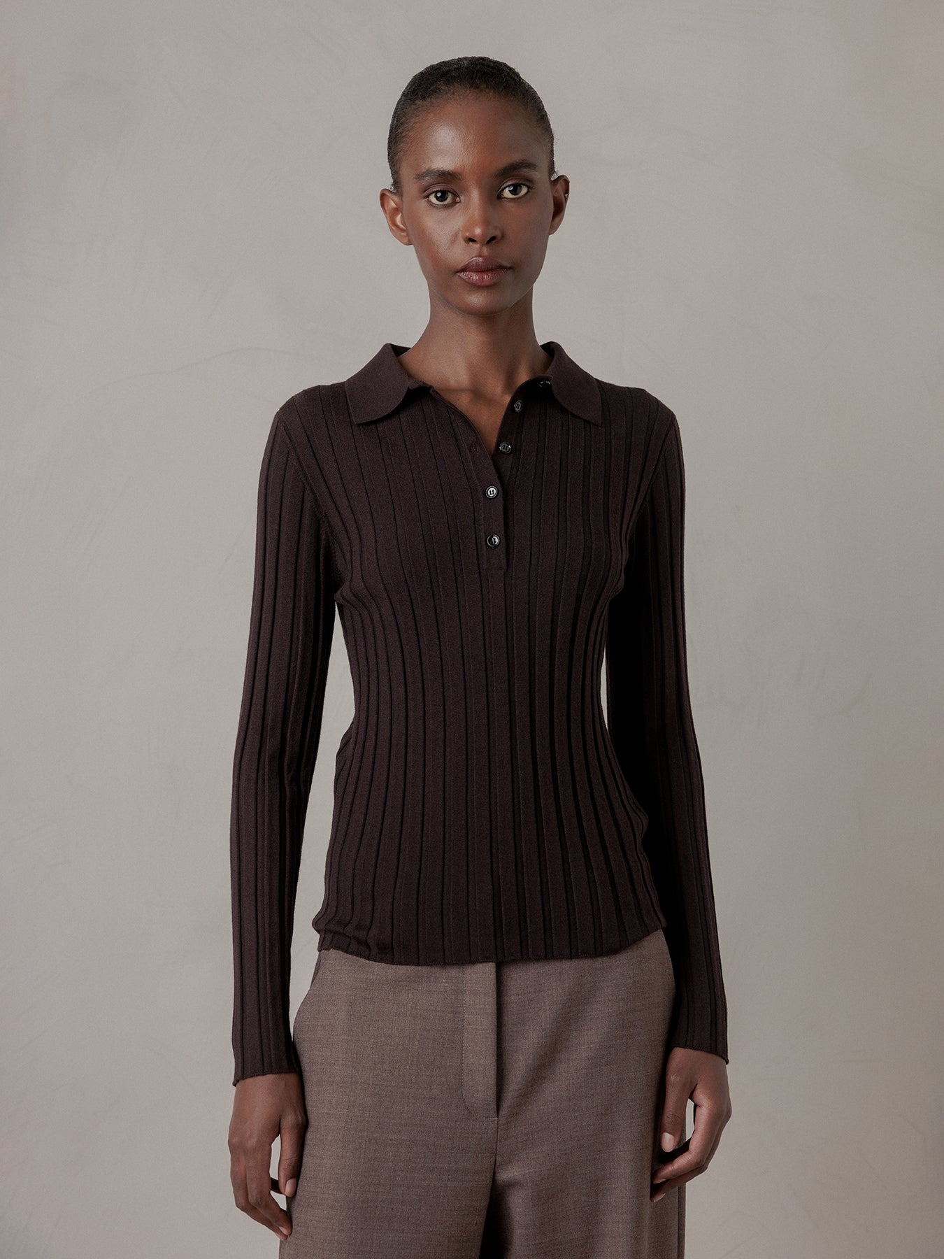 ALLUDE Langarmshirt aus Schurwolle Damen (449 DK BRAUN)