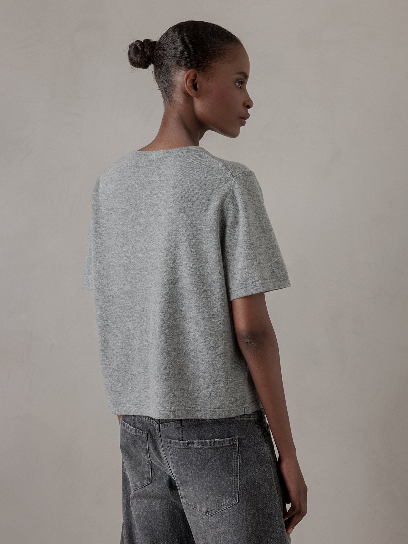 ALLUDE Kurzarm- Feinstrickpullover aus Schurwolle Damen (83 GRAU MEL)