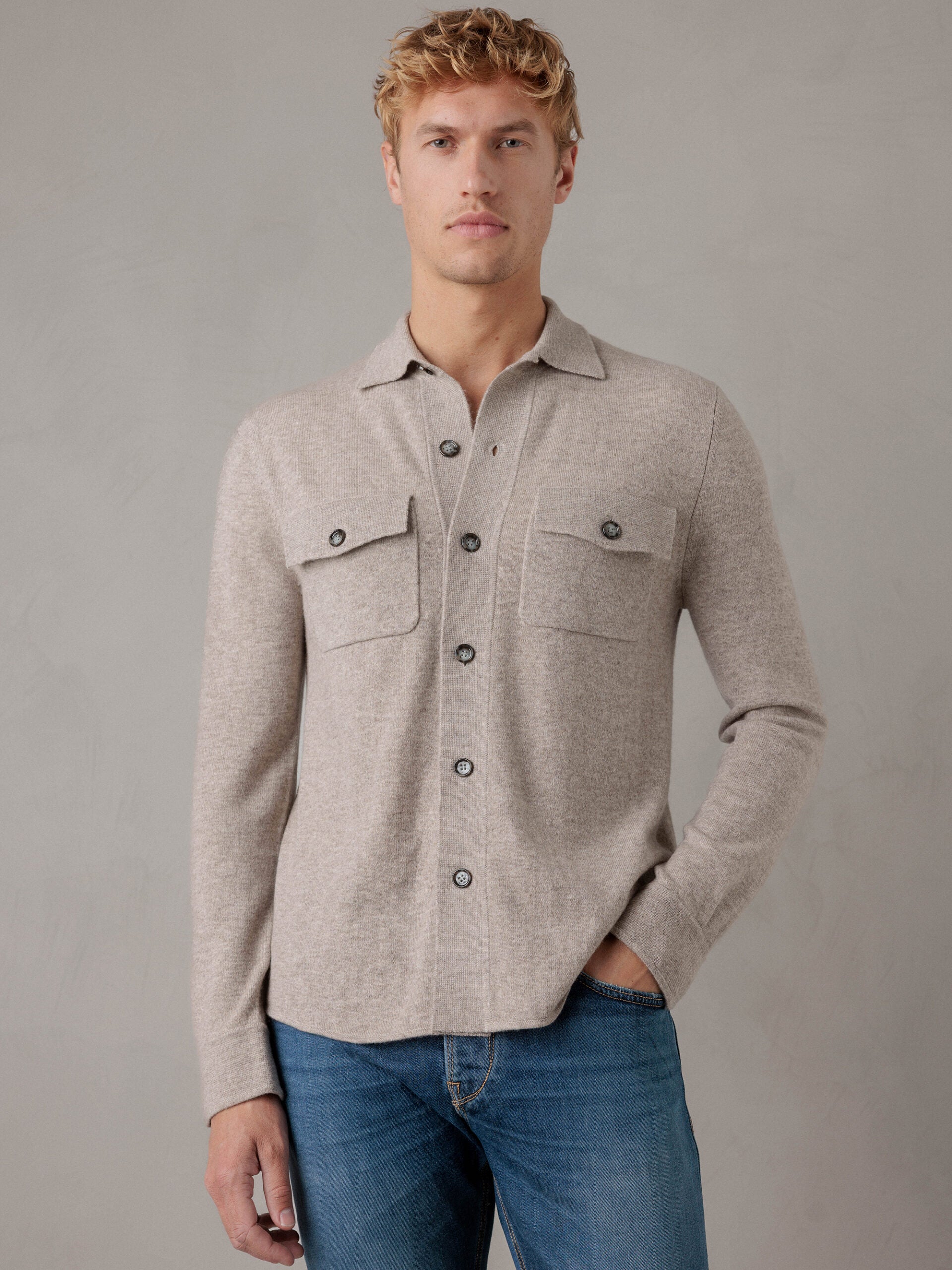 ALLUDE Strickhemd aus Schurwolle Herren (46 TAUPE)
