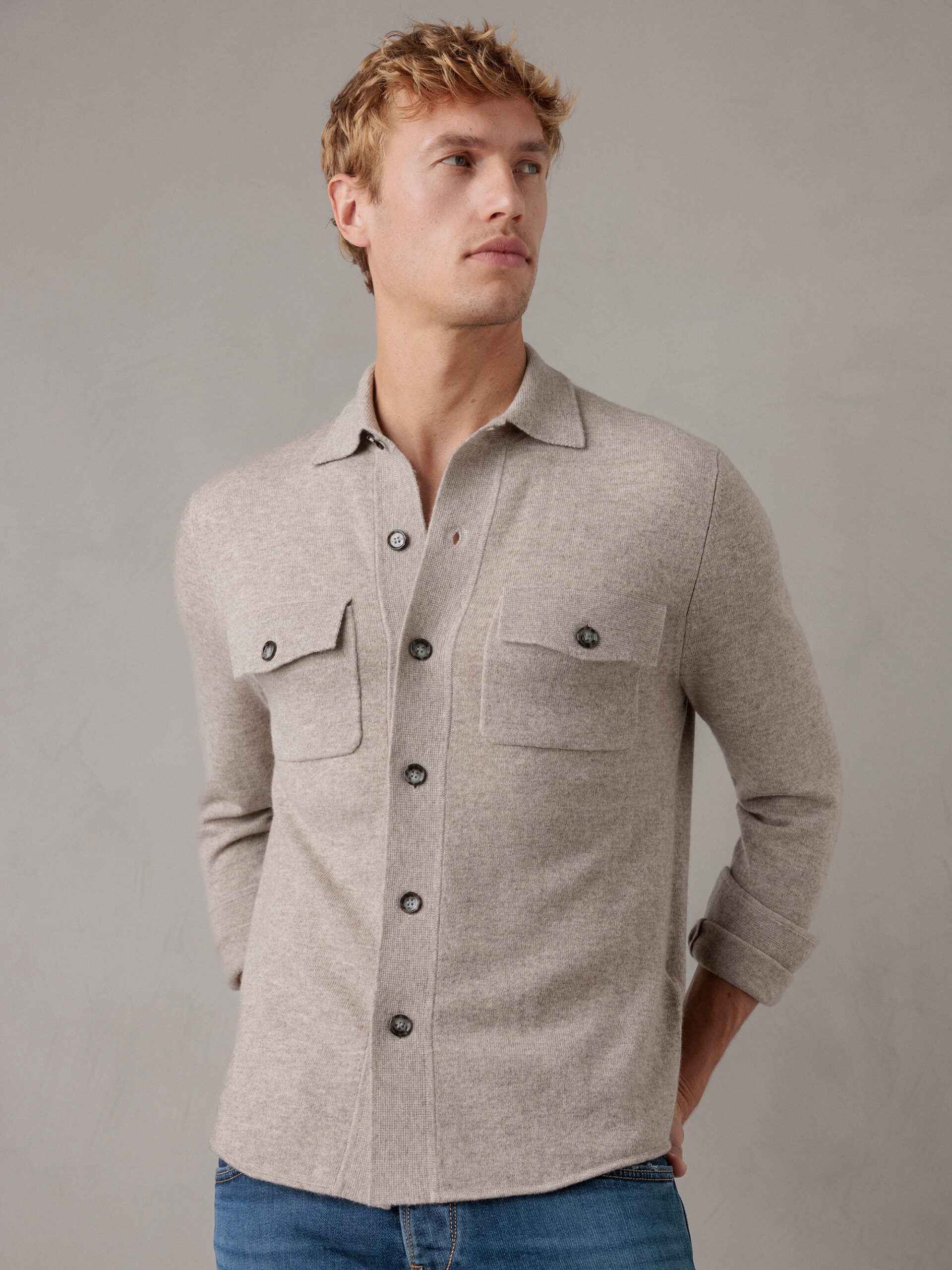 ALLUDE Strickhemd aus Schurwolle Herren (46 TAUPE)