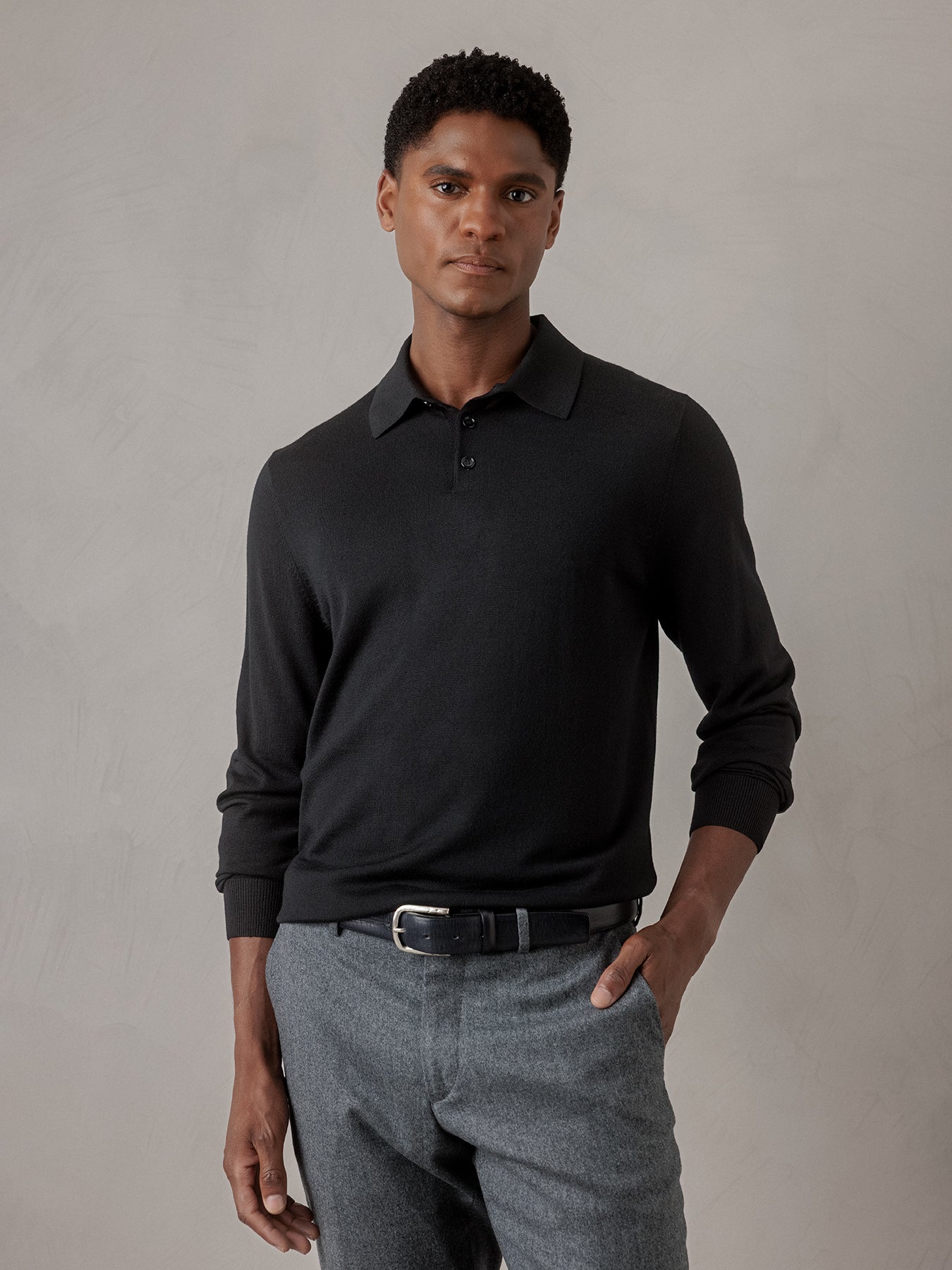 ALLUDE Strick-Poloshirt aus Schurwolle Herren (490 SCHWARZ)