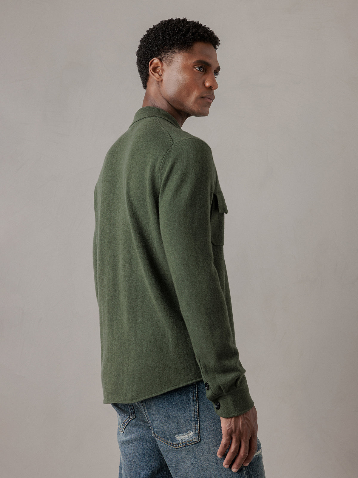 ALLUDE Strickhemd aus Schurwolle Herren (36 OLIV)