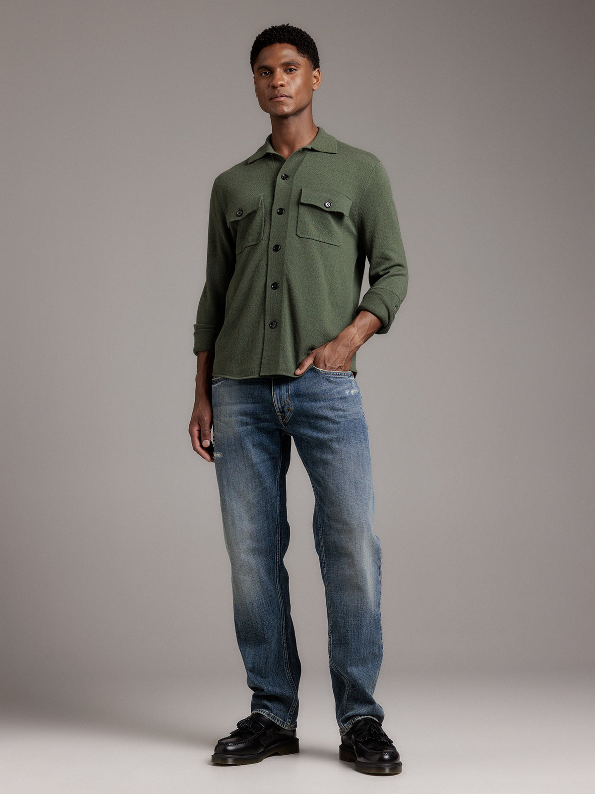 ALLUDE Strickhemd aus Schurwolle Herren (36 OLIV)