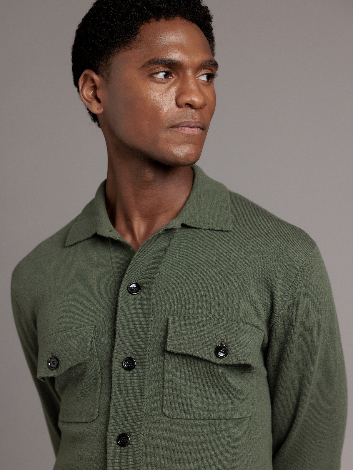 ALLUDE Strickhemd aus Schurwolle Herren (36 OLIV)