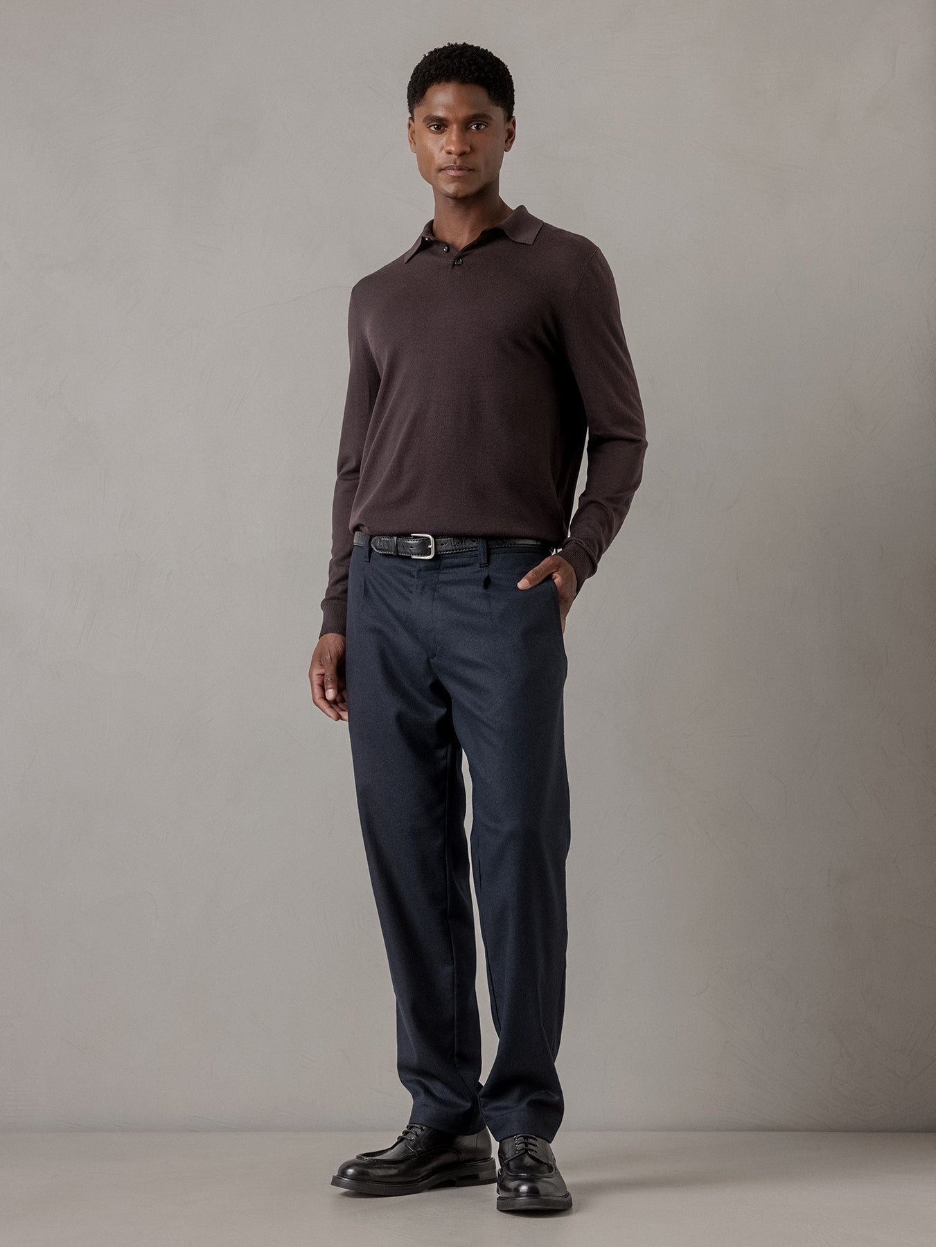 ALLUDE Strick-Poloshirt aus Schurwolle Herren (449 DK BRAUN)