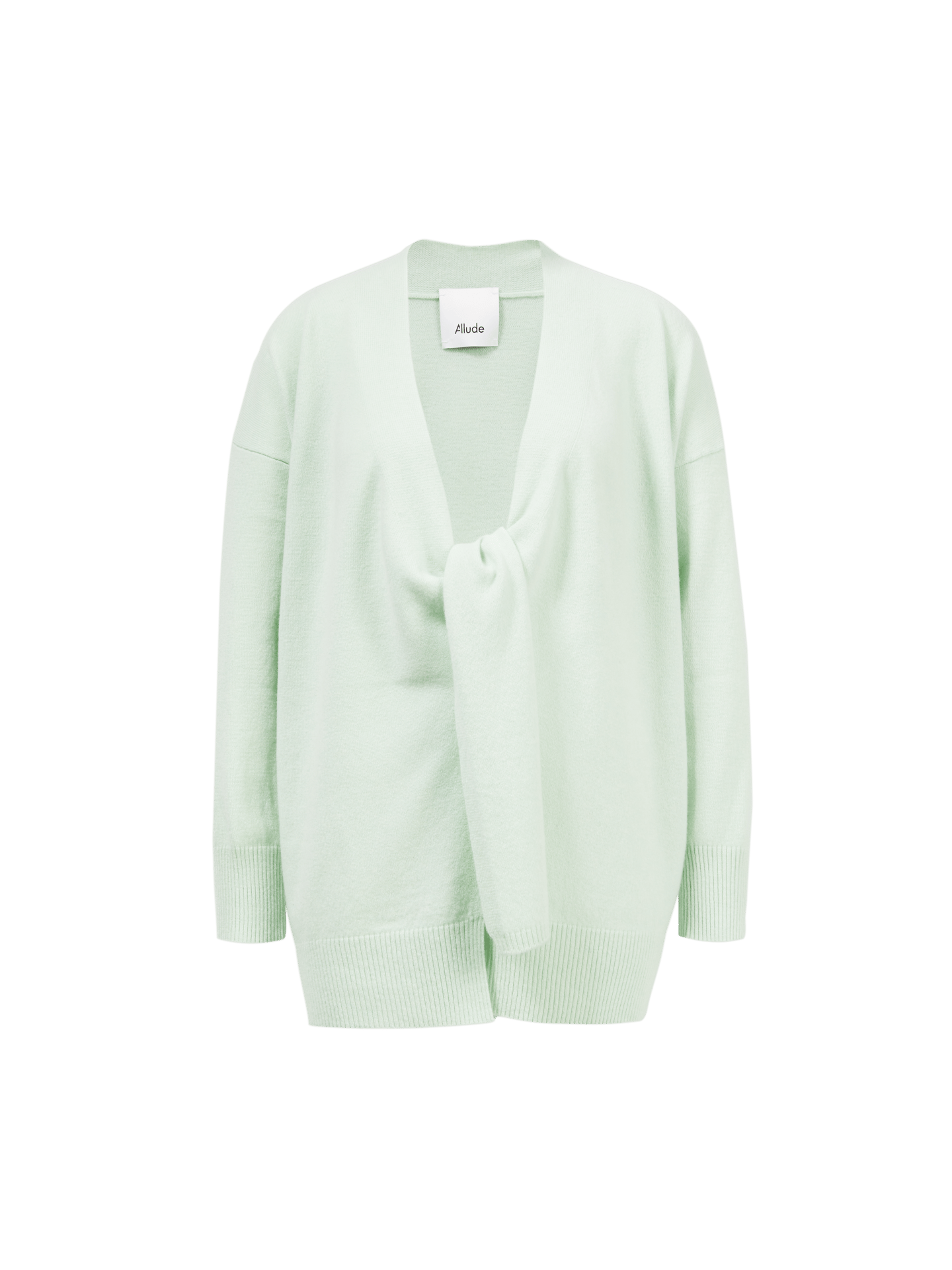 Woll-Cashmere-Cardigan mit offener Front und Bindedetail Pastellgrün